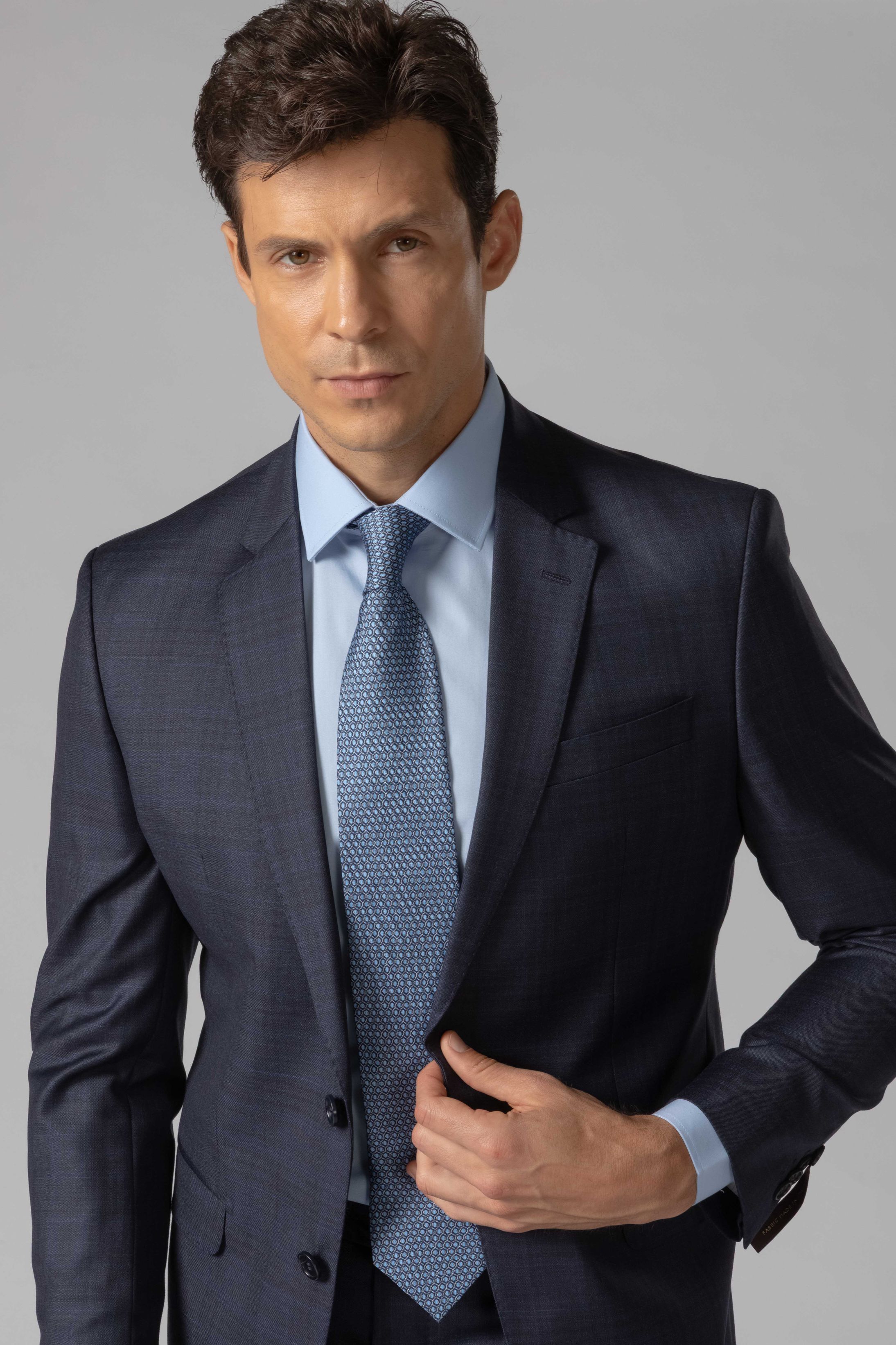 Costume Canônico Super 110 Slim Window Pane Marinho 