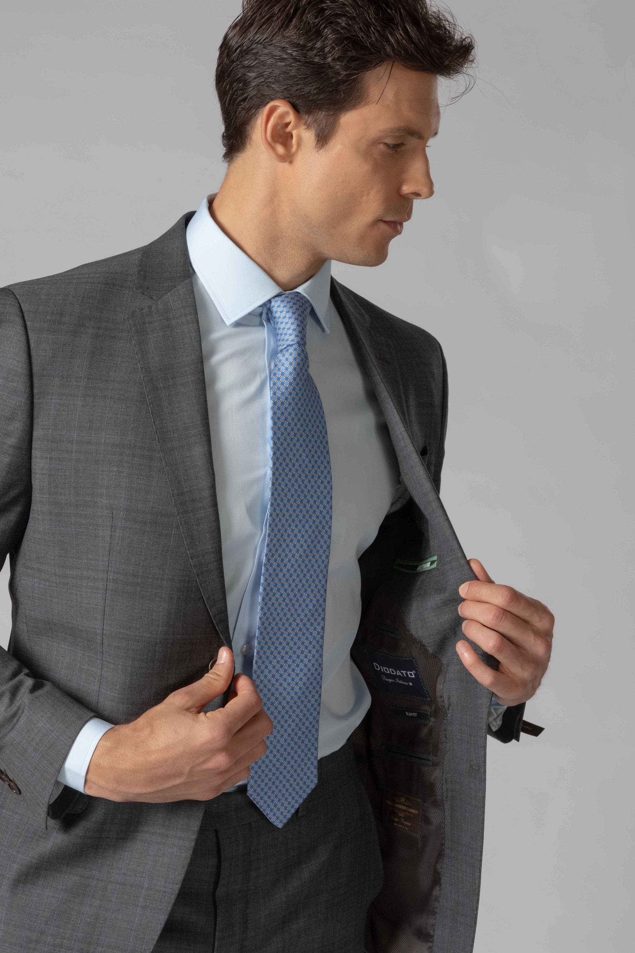 Costume Canônico Super 110 Slim Window Pane cinza médio