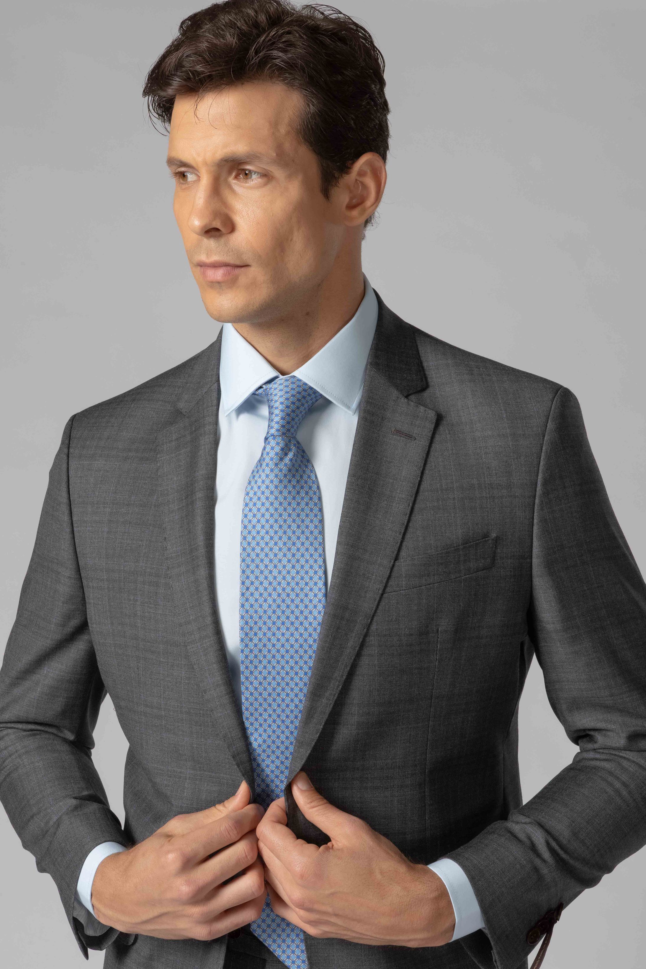 Costume Canônico Super 110 Slim Window Pane cinza médio