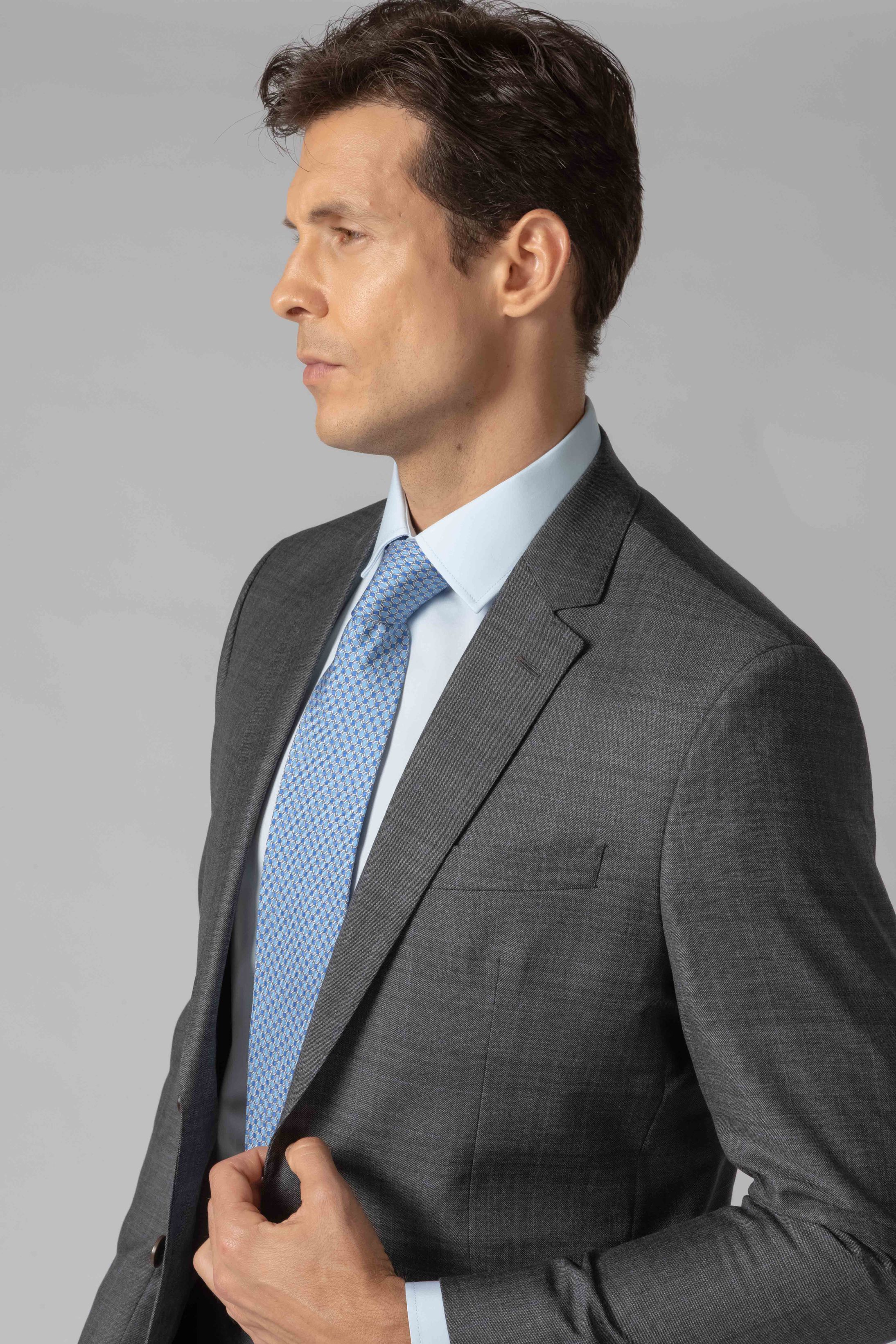 Costume Canônico Super 110 Slim Window Pane cinza médio