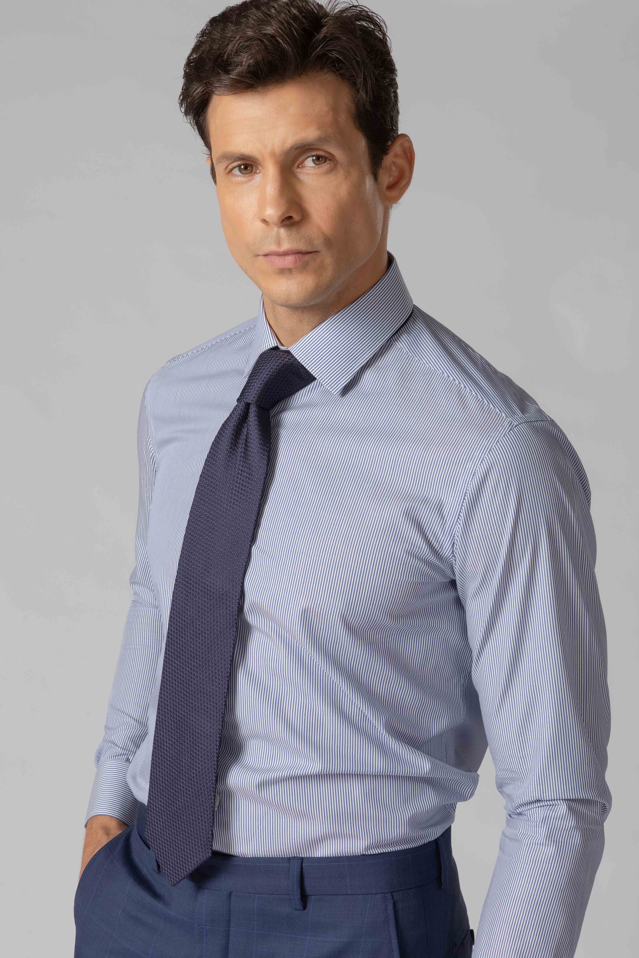 Camisa Social Slim fit Pimma Cotton Listrado Azul - Diodato Alfaiataria