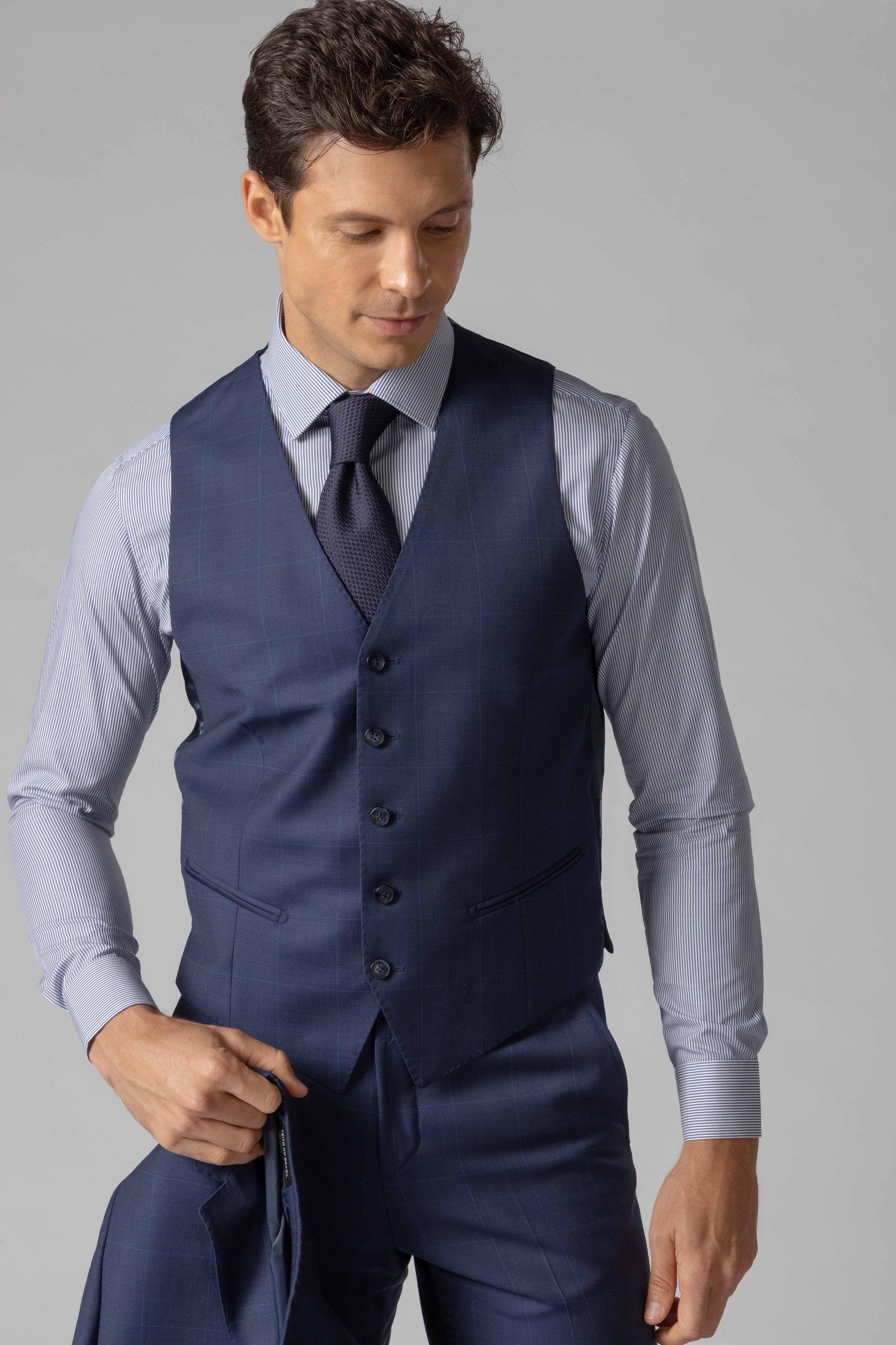 Terno Super 120 Slim Window Pane Azul