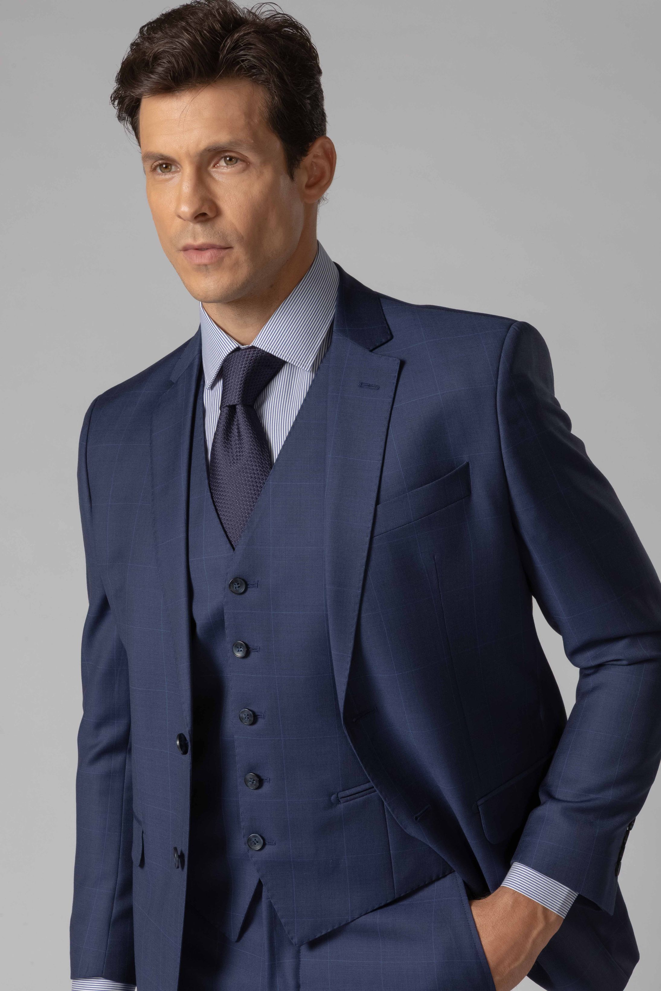 Terno Super 120 Slim Window Pane Azul - Diodato Alfaiataria