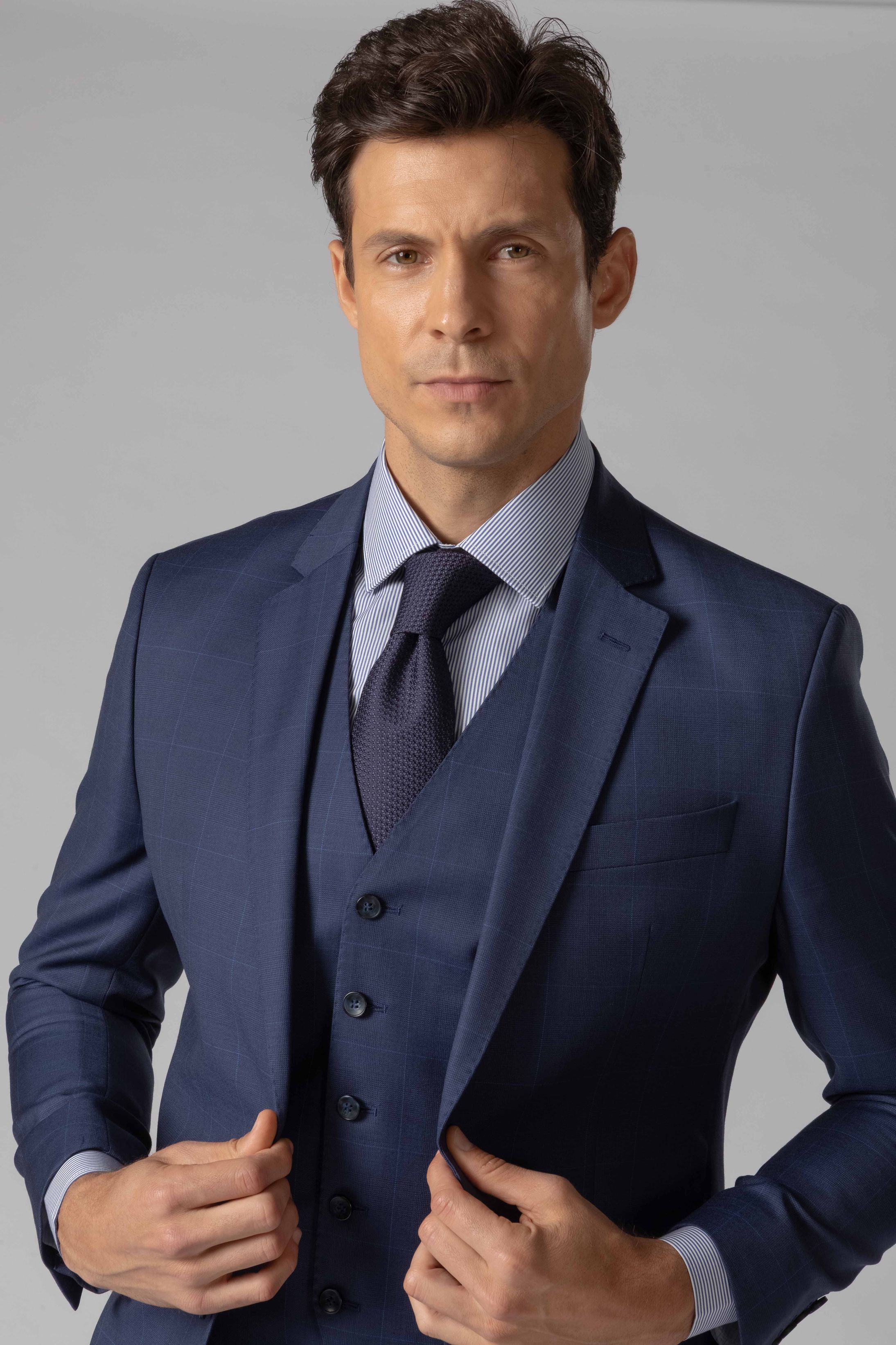 Terno Super 120 Slim Window Pane Azul