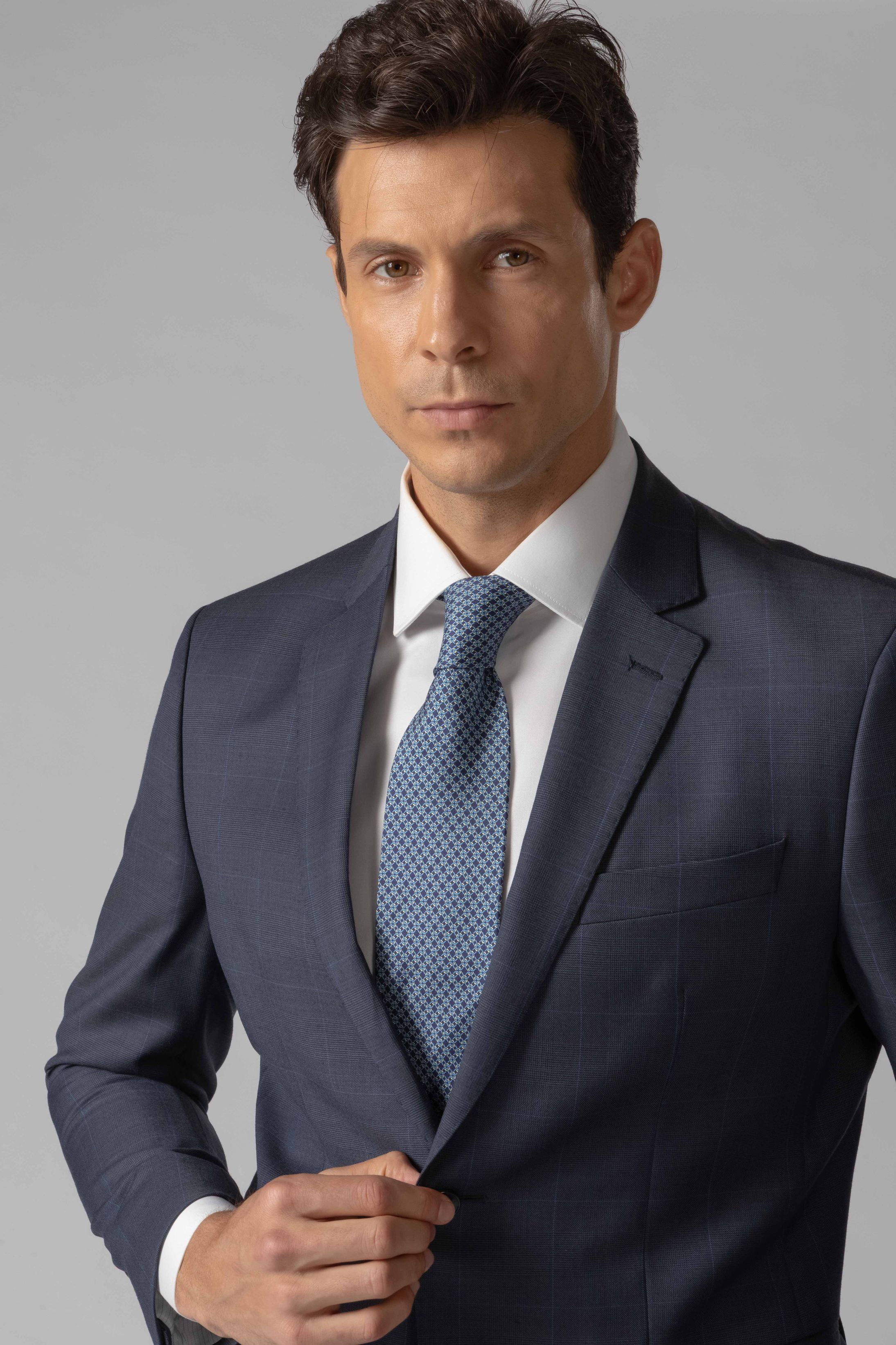 Costume Super 120 Slim Window Pane Marinho