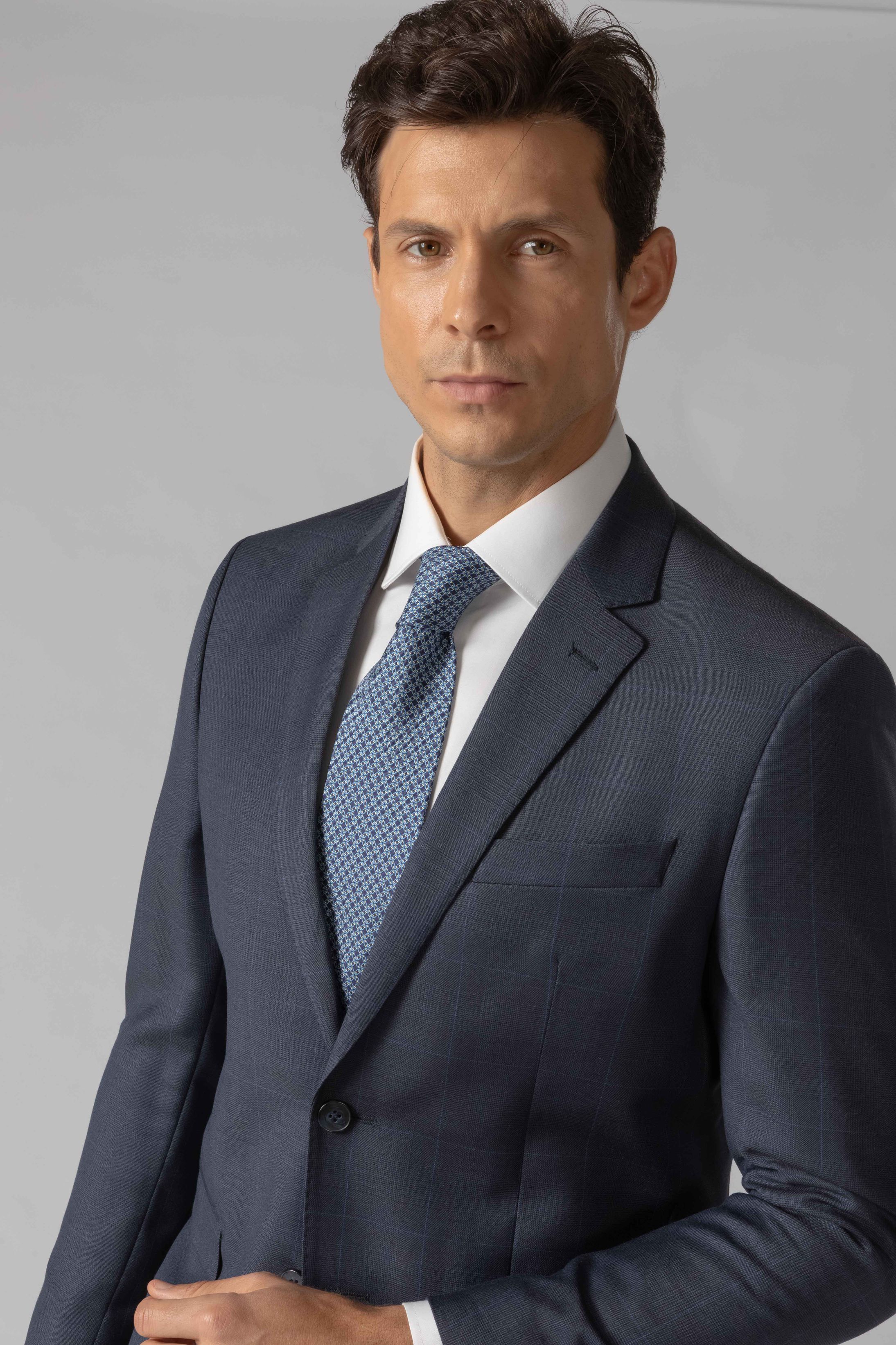 Costume Super 120 Slim Window Pane Marinho