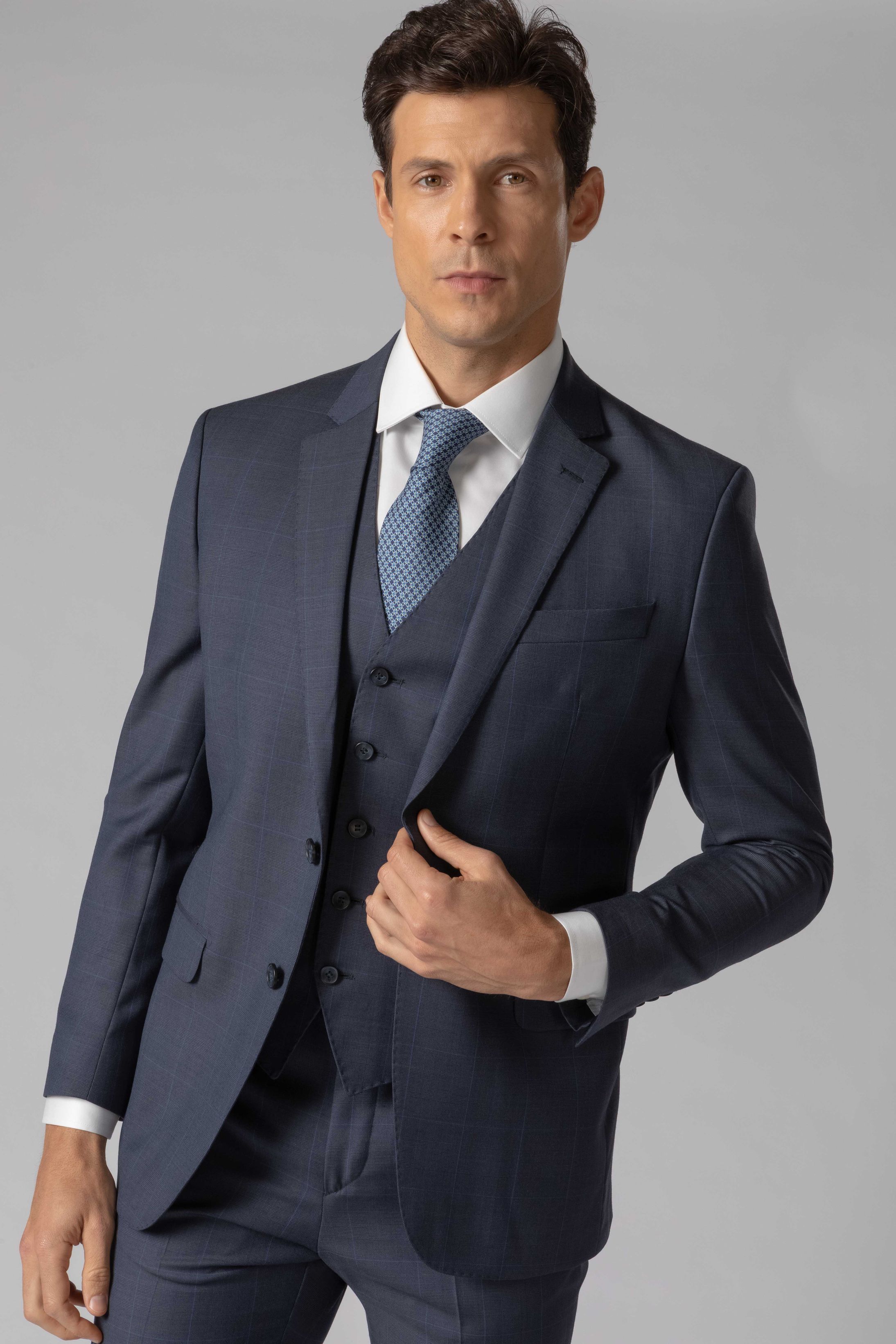 Terno Super 120 Slim Window Pane Marinho - Diodato Alfaiataria