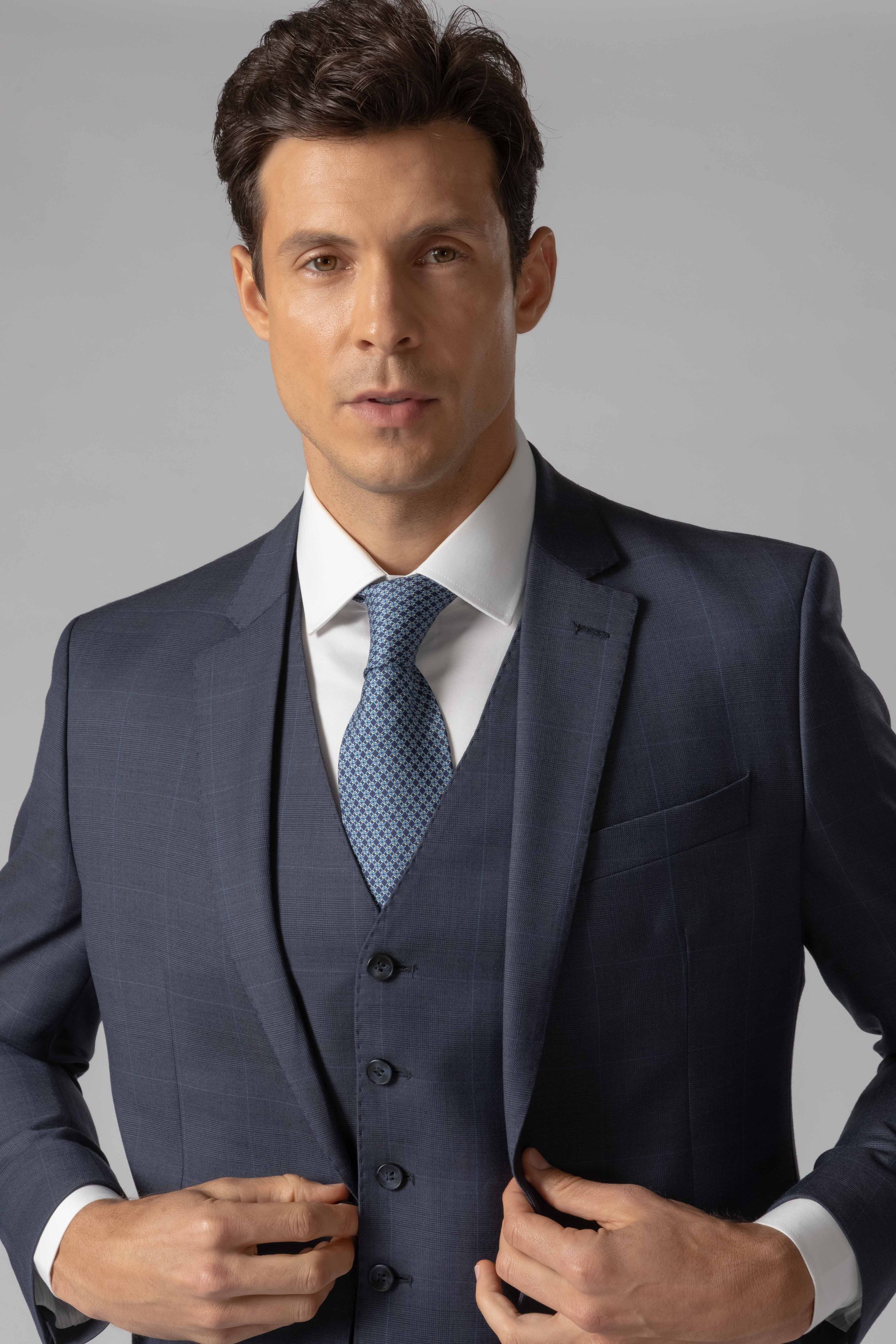 Terno Super 120 Slim Window Pane Marinho