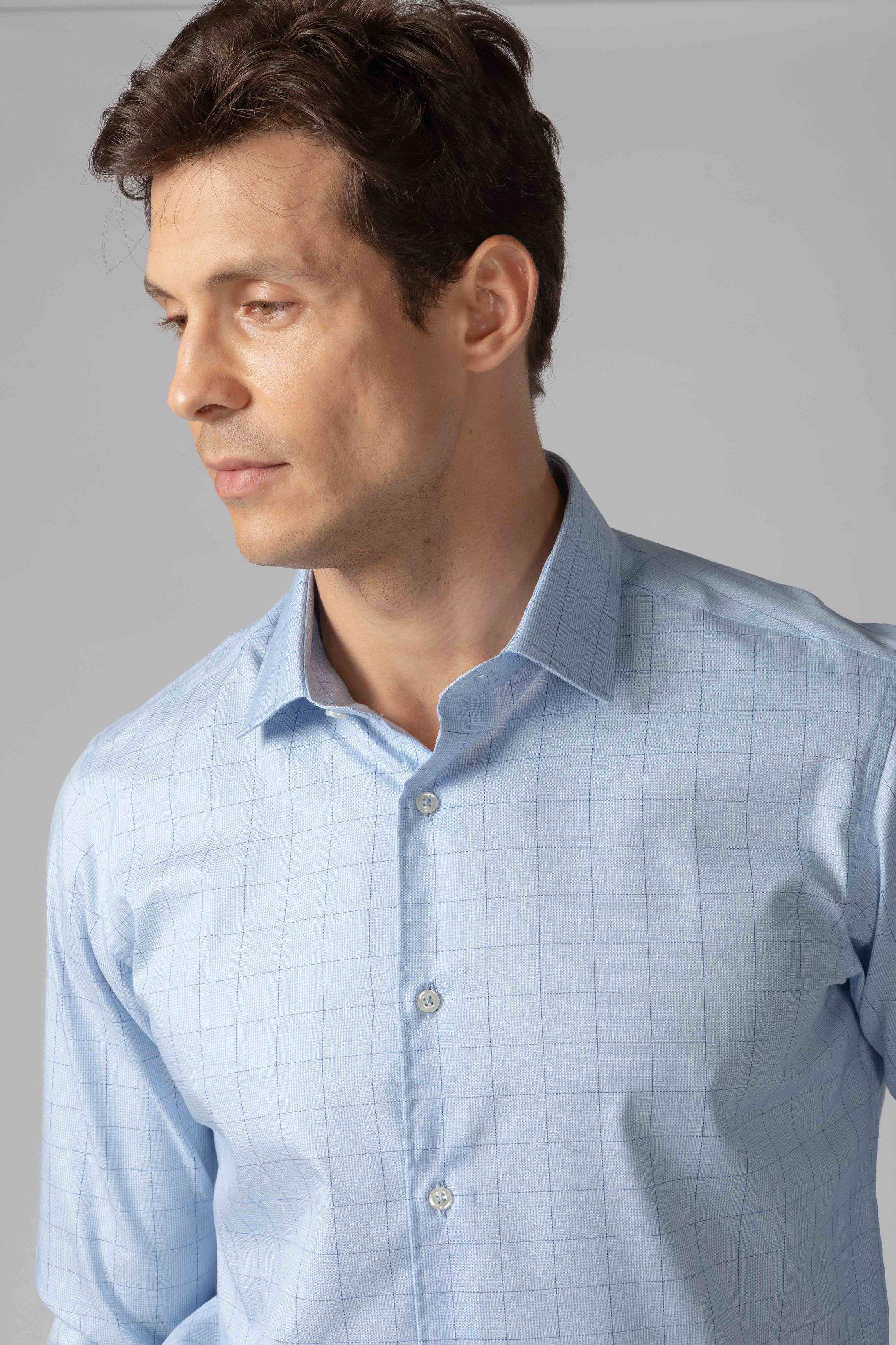 Camisa Manga Longa Slim fit Fio 80 Azul Xadrez - Diodato Alfaiataria