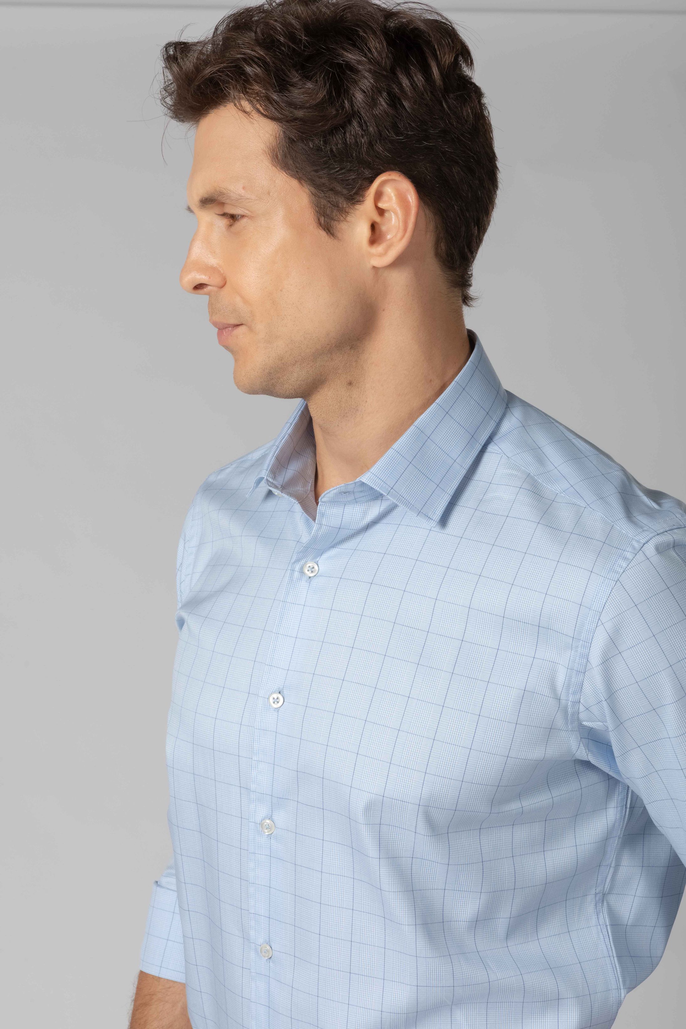 Camisa Manga Longa Slim fit Fio 80 Azul Xadrez