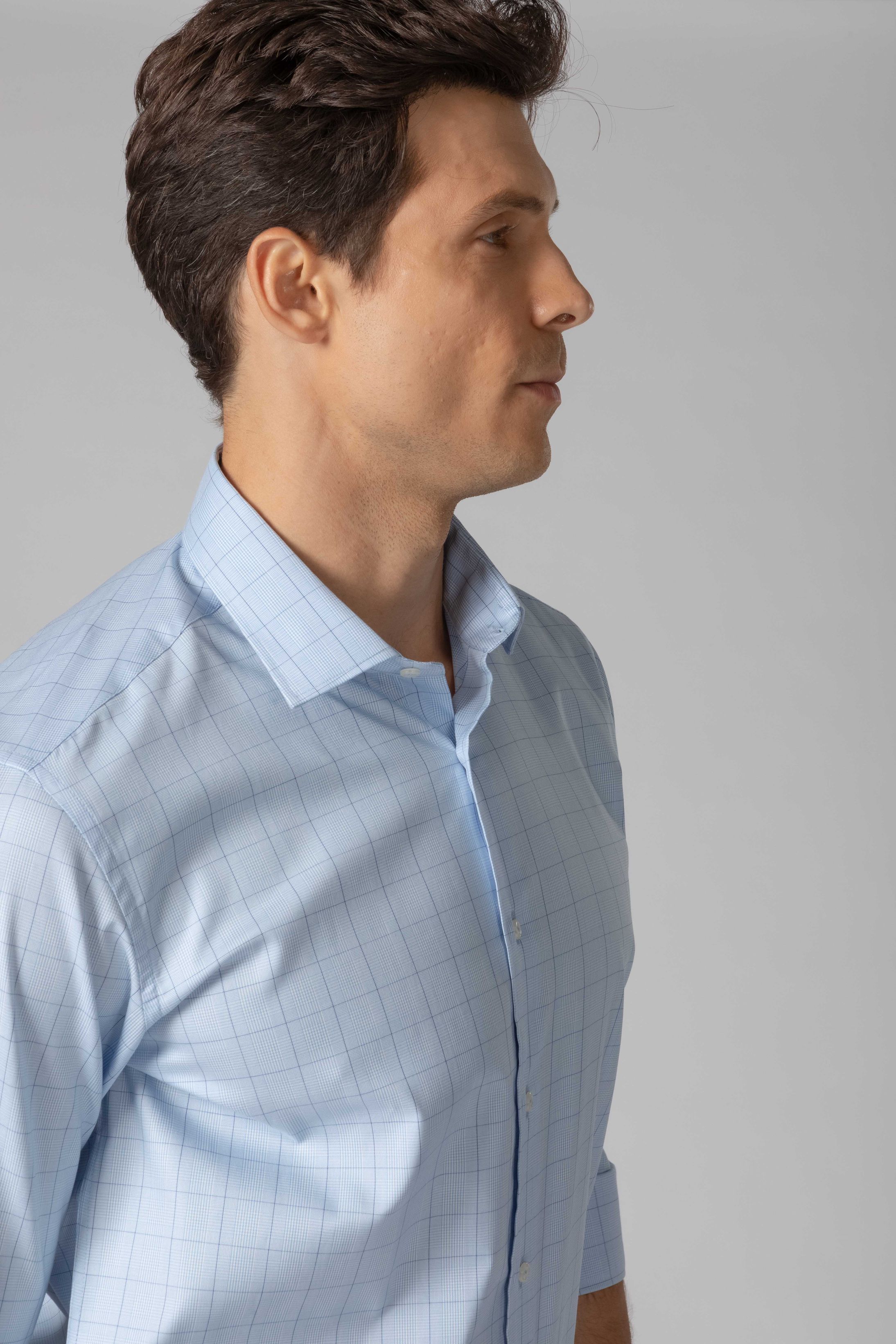 Camisa Manga Longa Slim fit Fio 80 Azul Xadrez