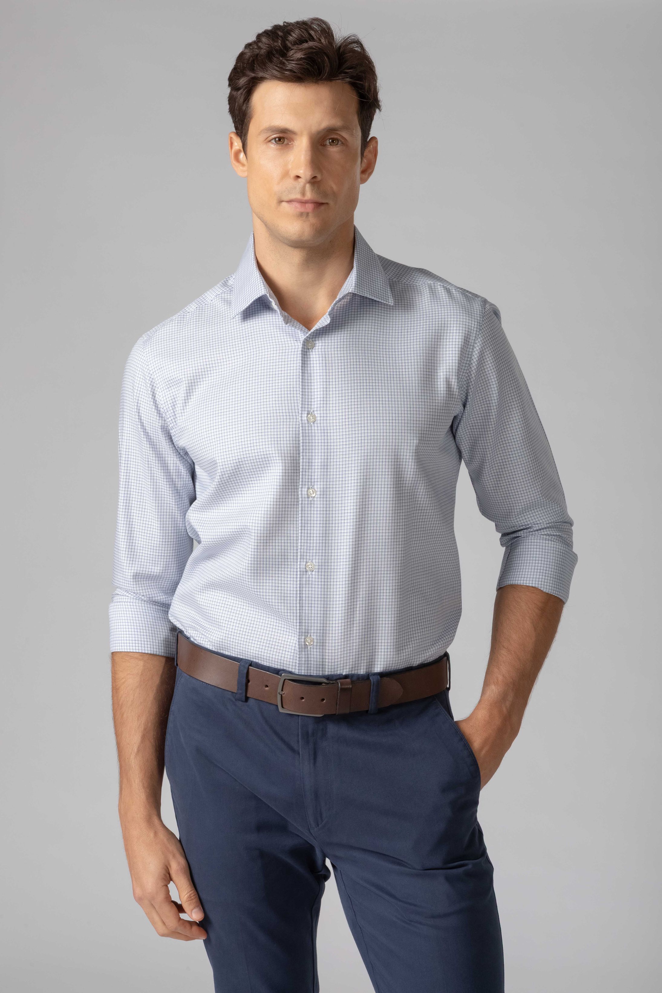 Camisa Manga Longa Regular Quadriculado Azul - Diodato Alfaiataria