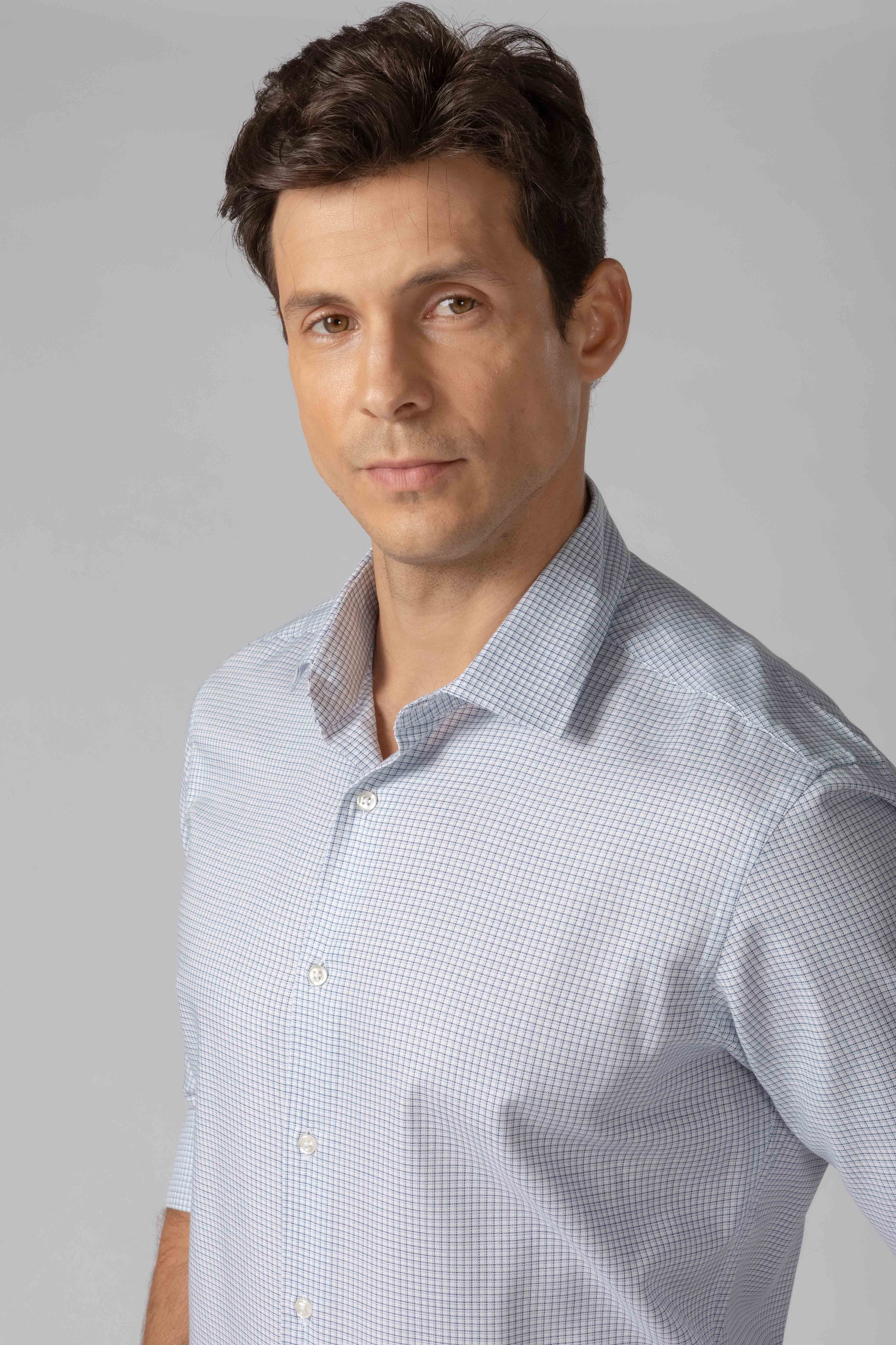 Camisa Manga Longa Regular Quadriculado Azul