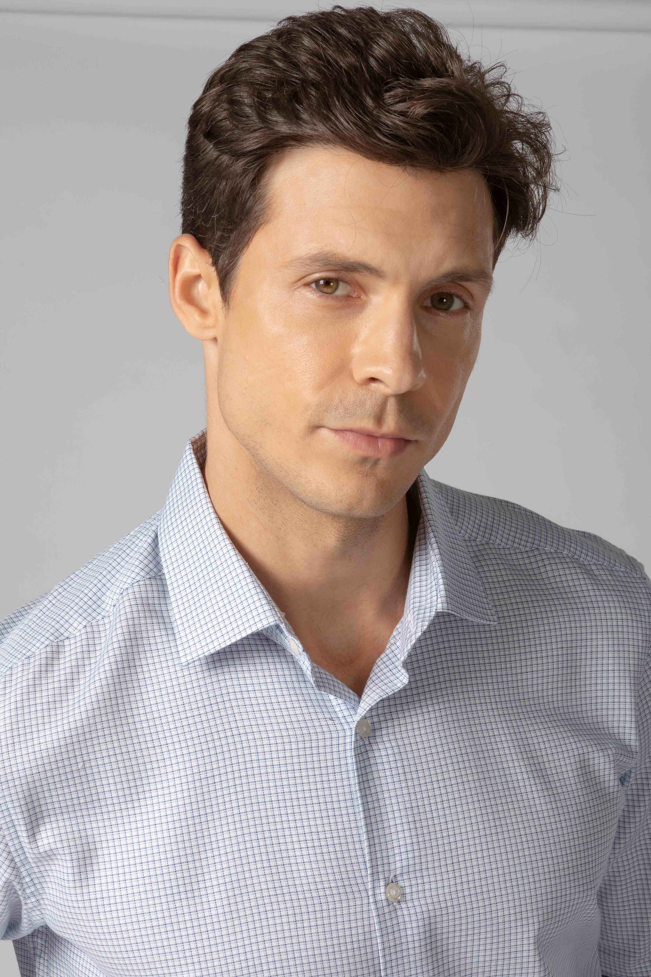 Camisa Manga Longa Regular Quadriculado Azul