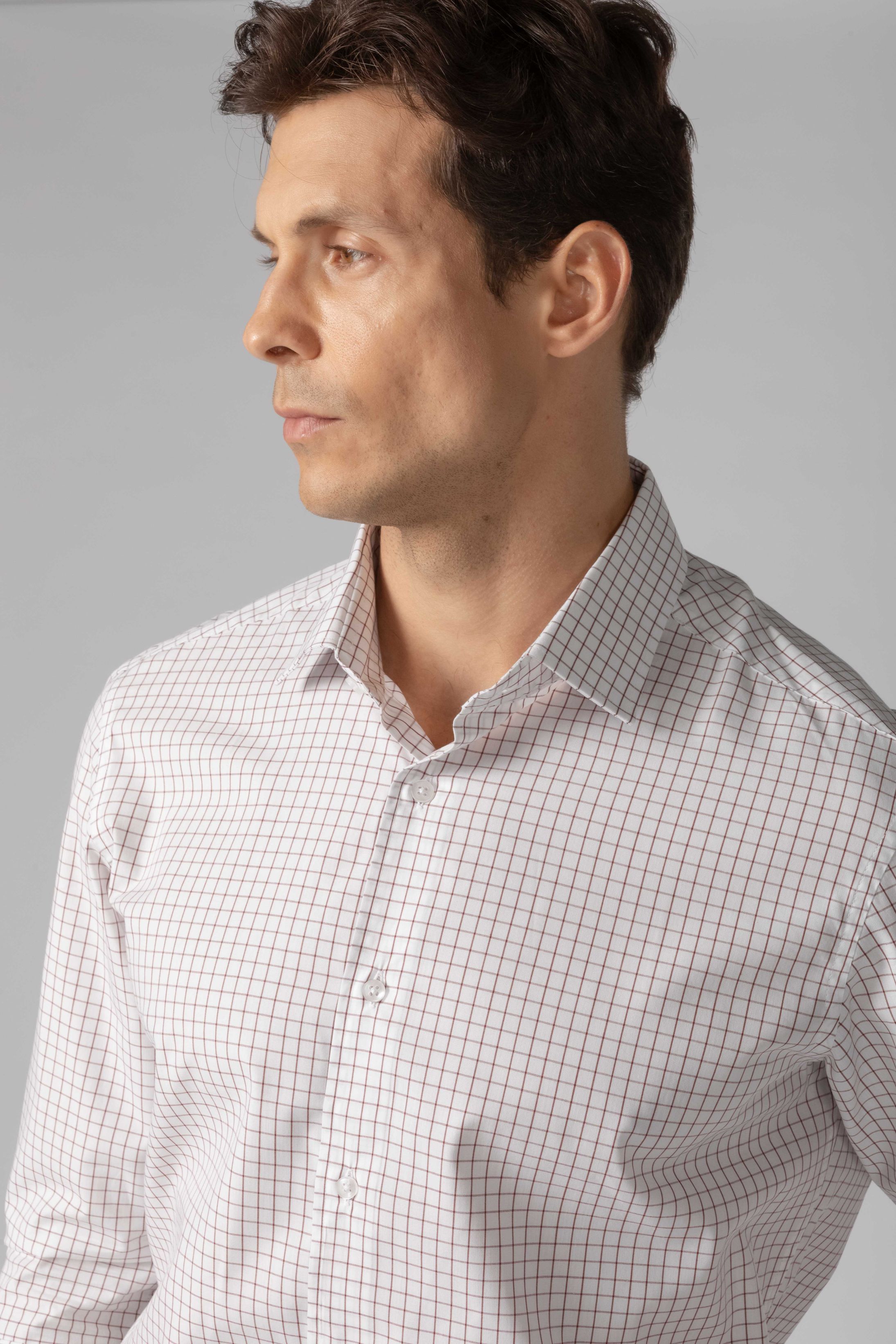 Camisa Manga Longa Slim fit Branco Quadriculado Vinho