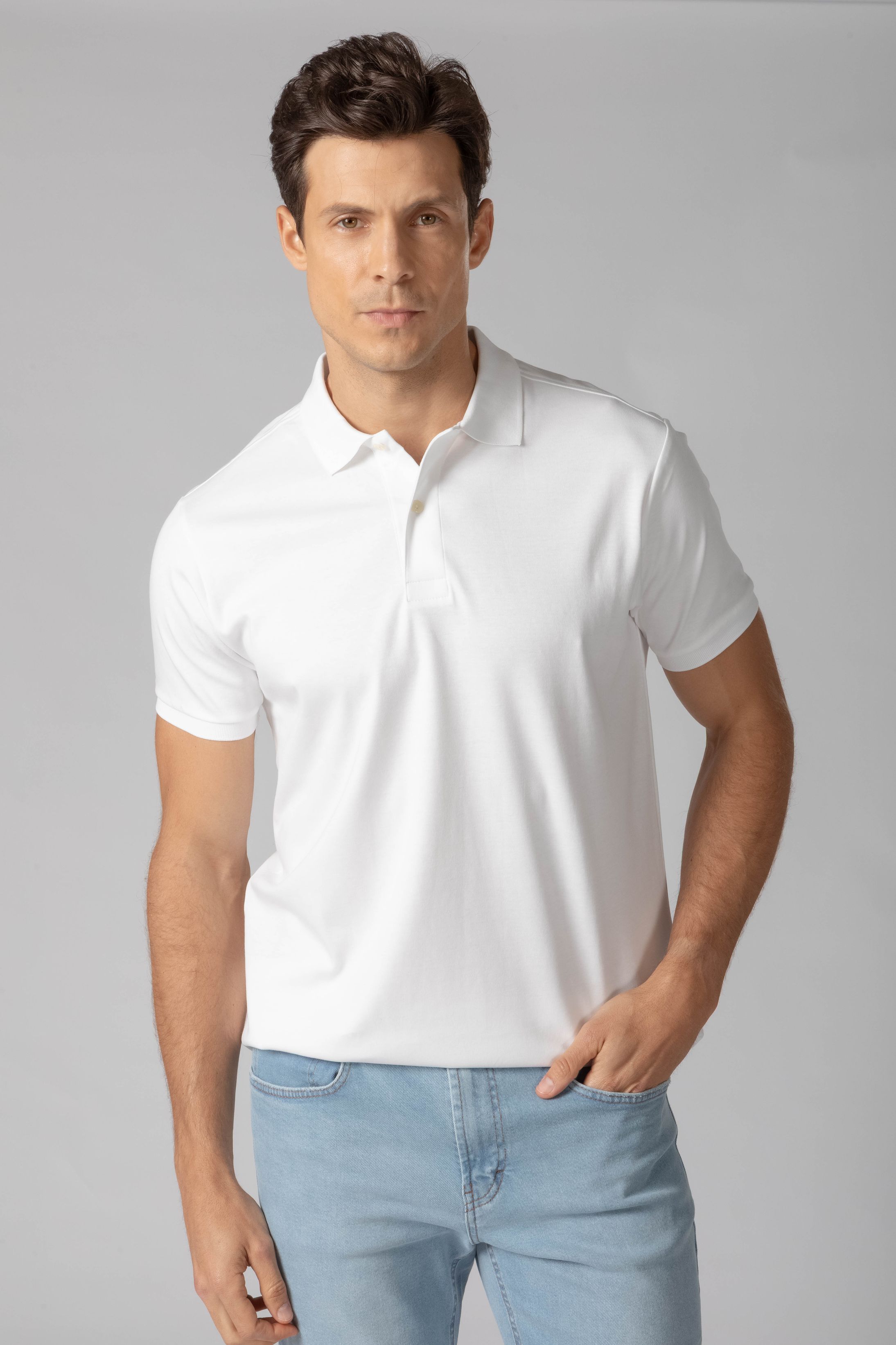 Camisa Polo Malha Peruana branco