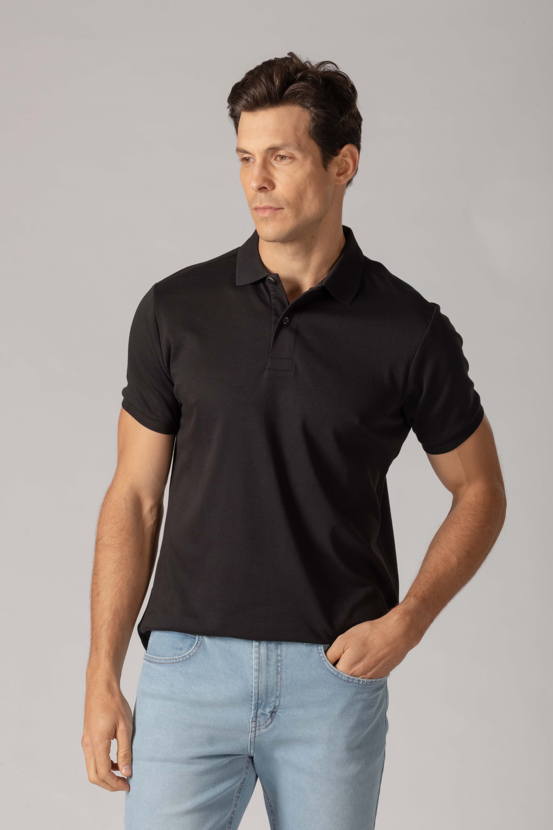 Camisa Polo Malha Peruana preto