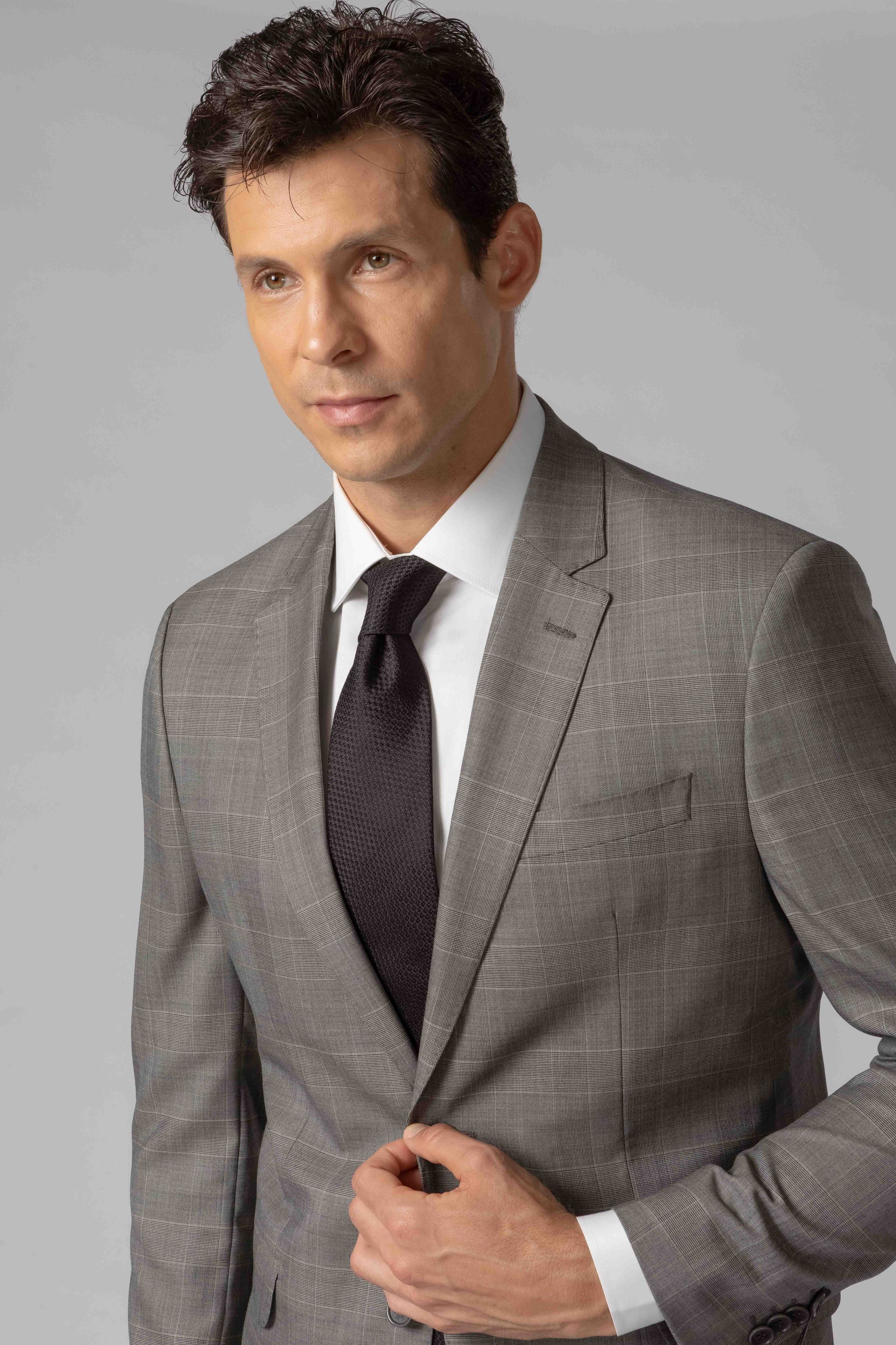 Costume Canônico Super 150 Slim Window Pane Cinza Claro