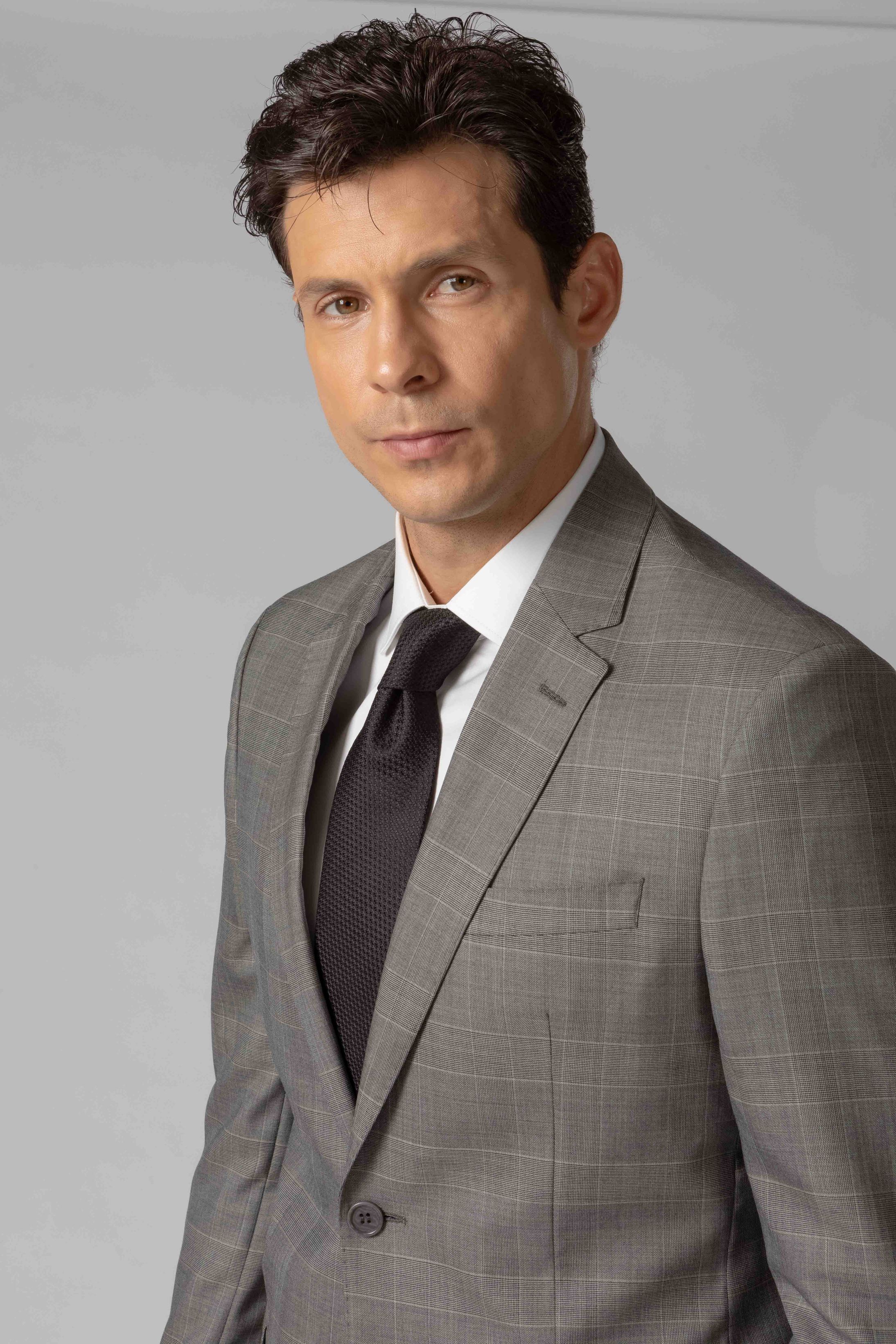 Costume Canônico Super 150 Slim Window Pane Cinza Claro