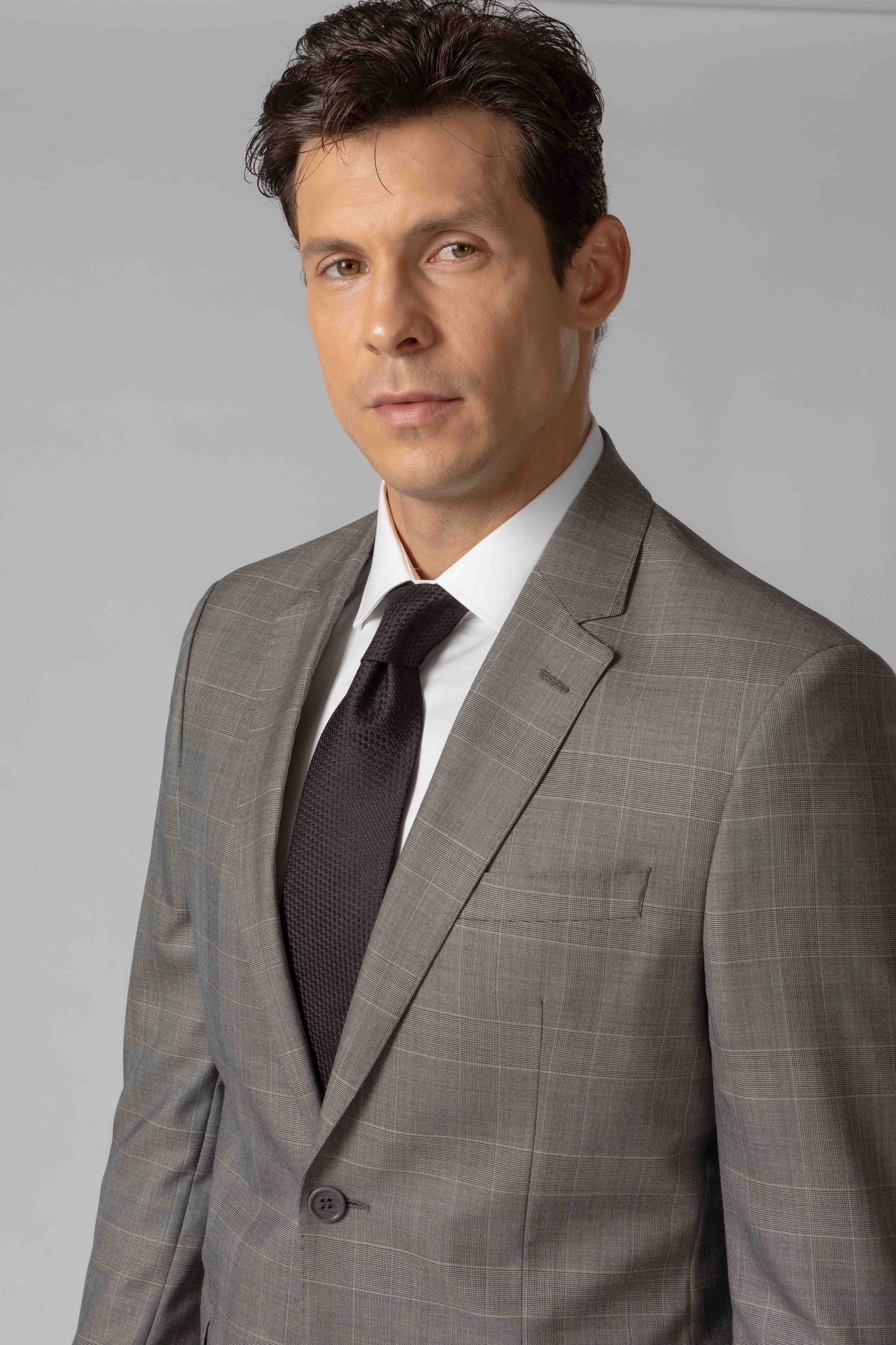 Costume Canônico Super 150 Slim Window Pane Cinza Claro