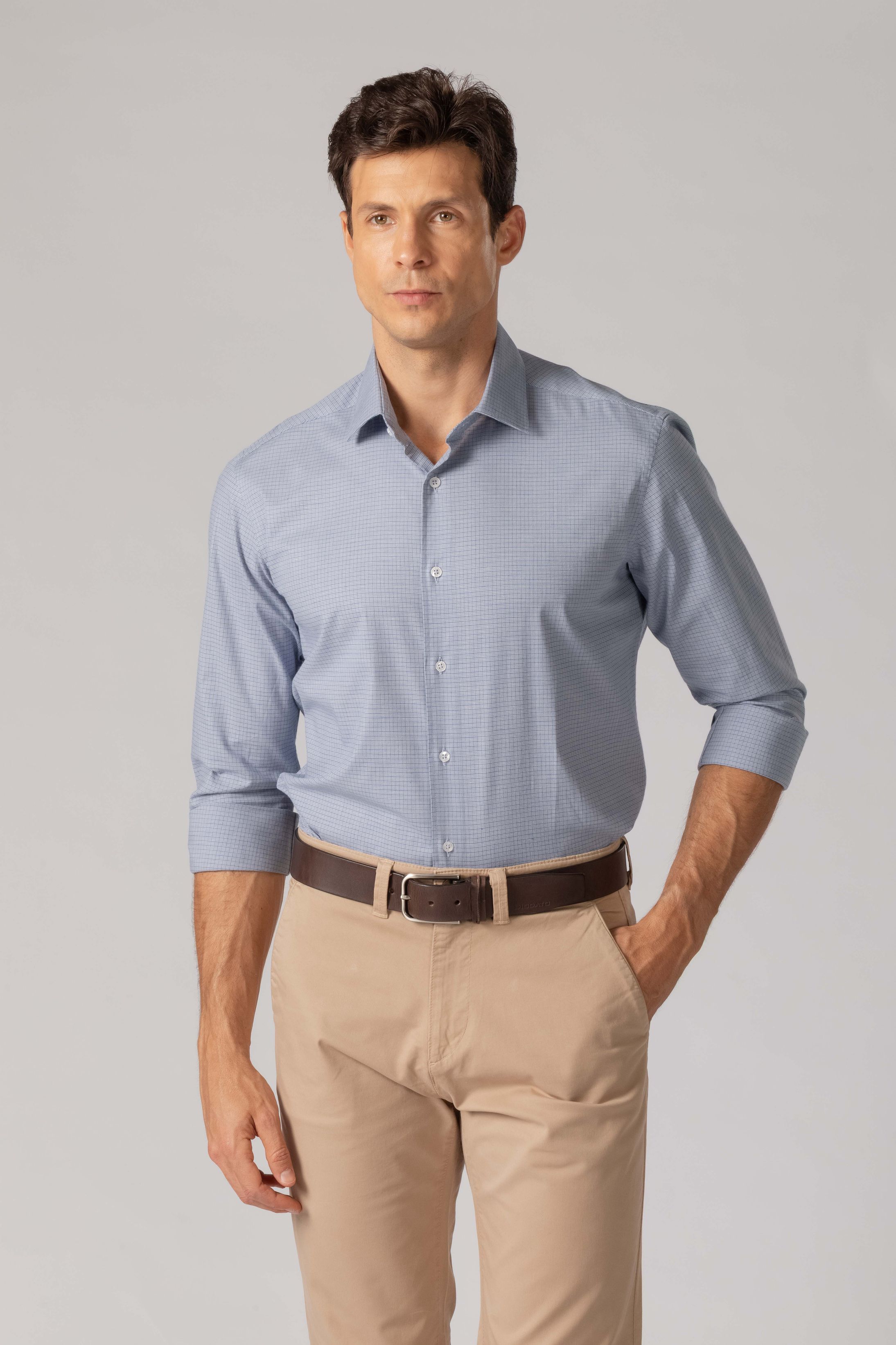 Camisa Manga Longa Slim fit Azul Quadriculado - Diodato Alfaiataria