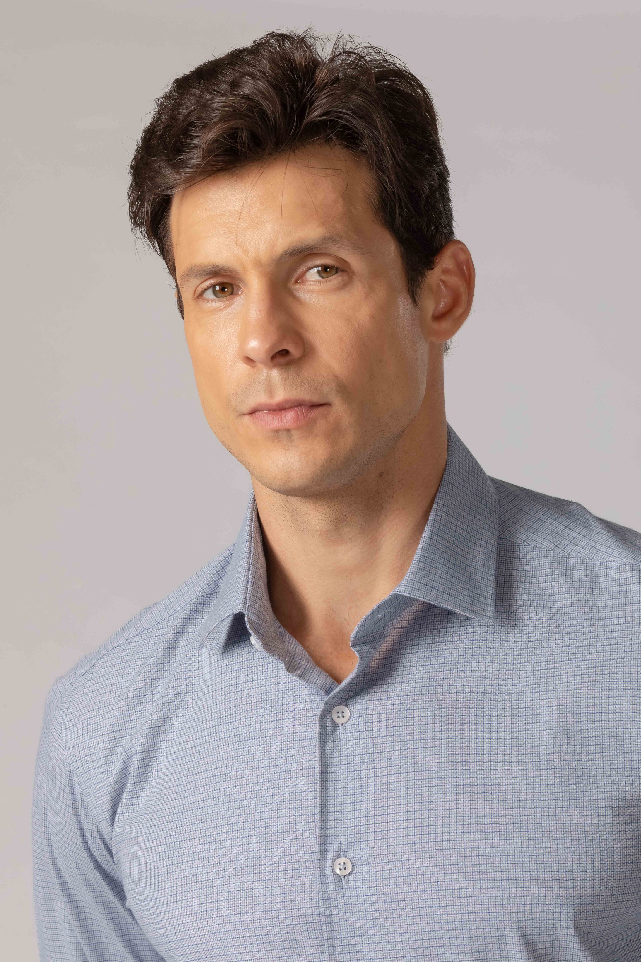 Camisa Manga Longa Slim fit Azul Quadriculado