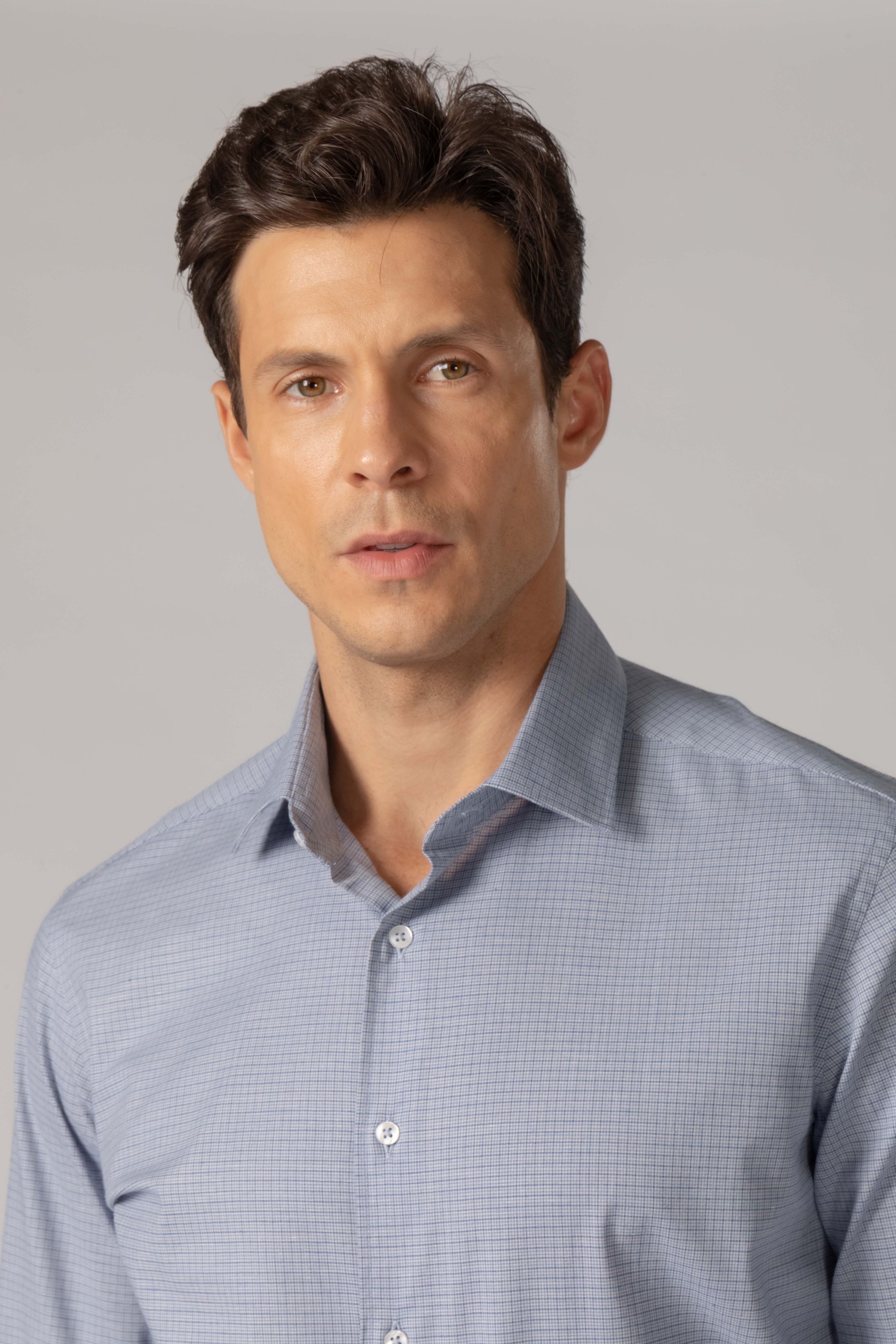 Camisa Manga Longa Slim fit Azul Quadriculado