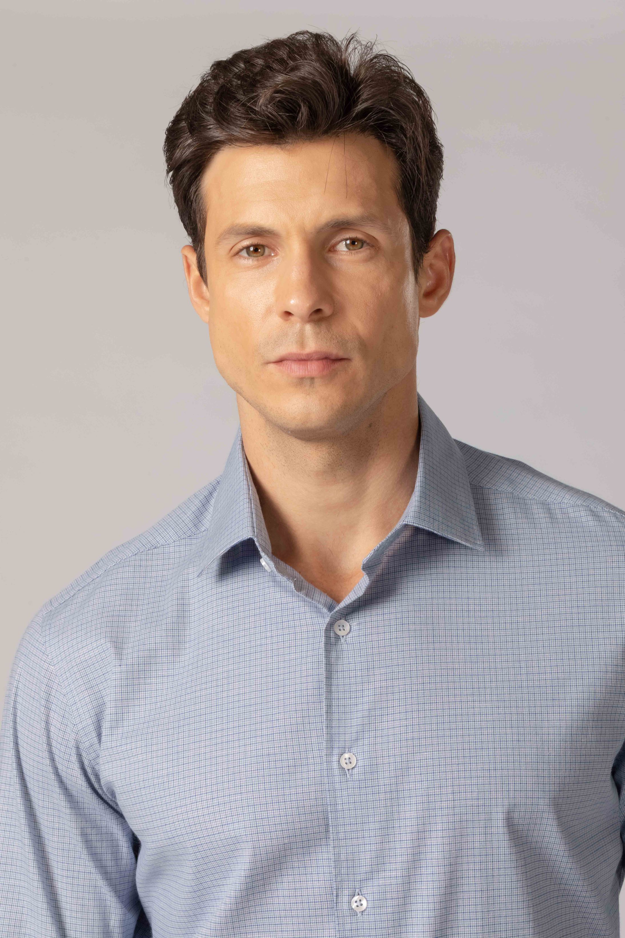 Camisa Manga Longa Slim fit Azul Quadriculado