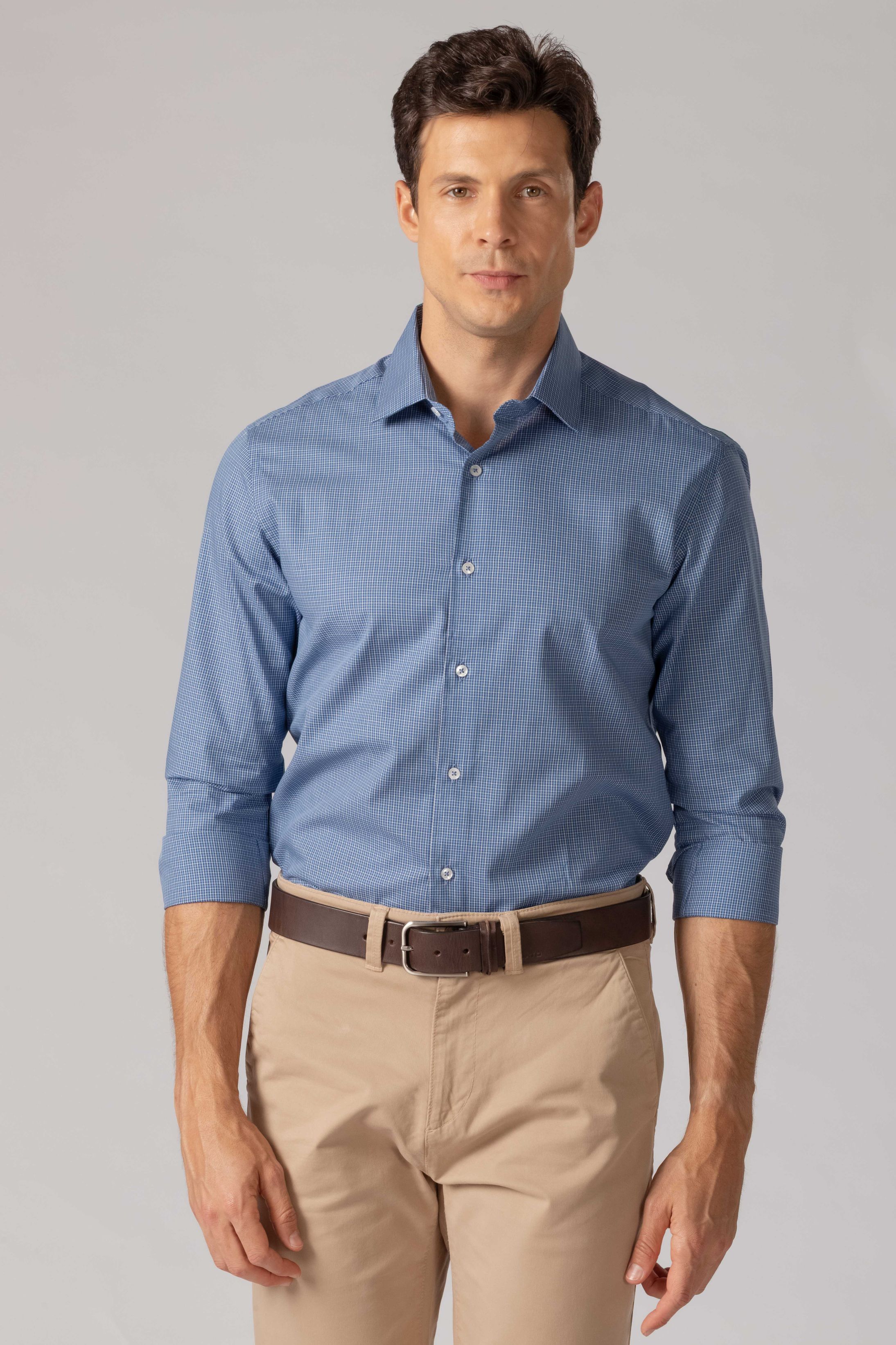 Camisa Manga Longa Slim fit Xadrez Azul - Diodato Alfaiataria