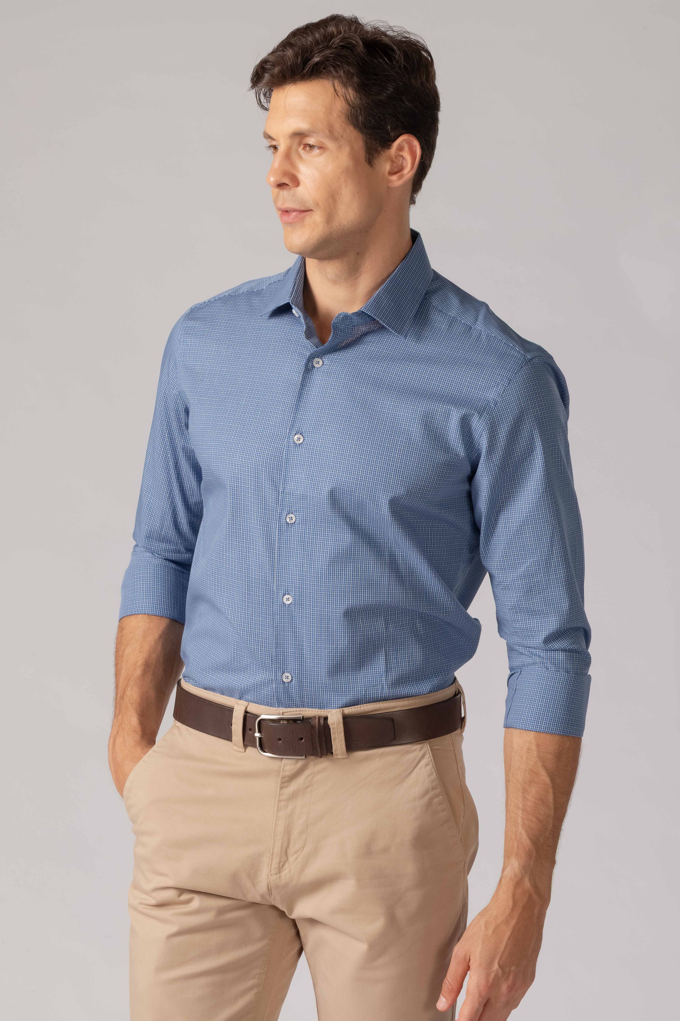 Camisa Manga Longa Regular Xadrez Azul - Diodato Alfaiataria