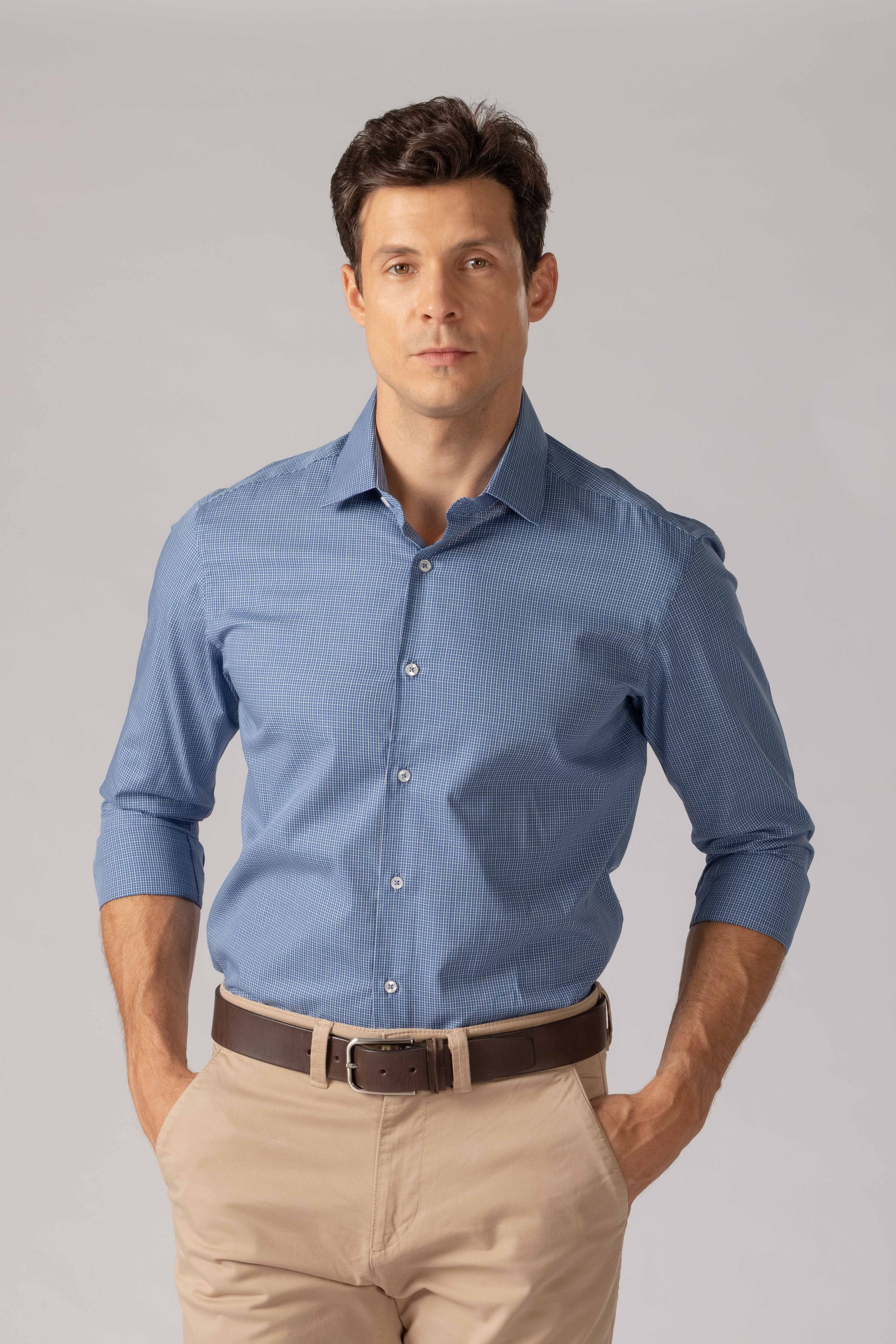 Camisa Manga Longa Regular Xadrez Azul