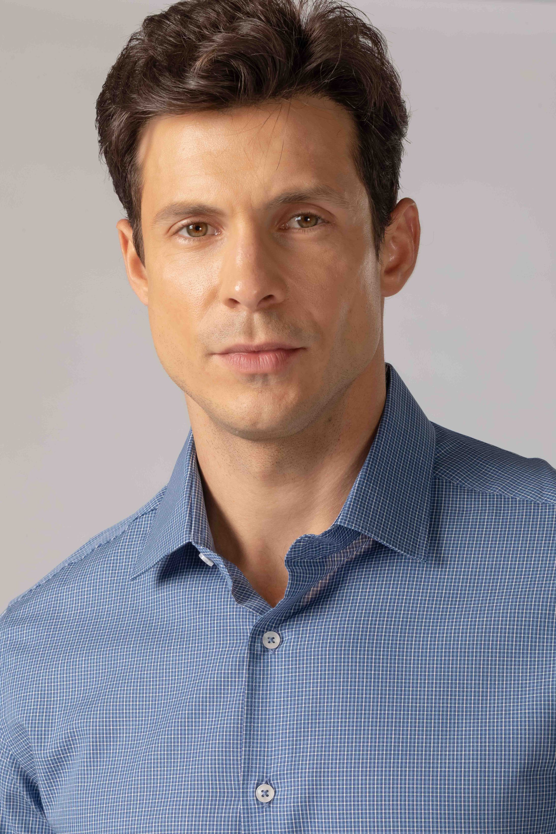 Camisa Manga Longa Regular Xadrez Azul