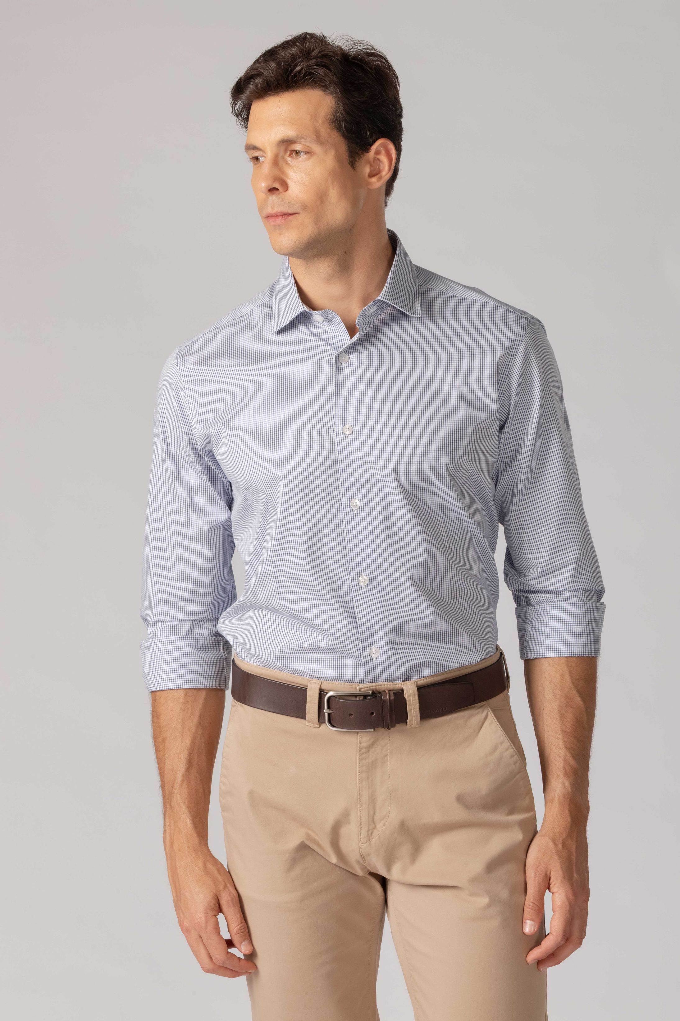 Camisa Manga Longa Slim fit Quadriculdo Marinho - Diodato Alfaiataria