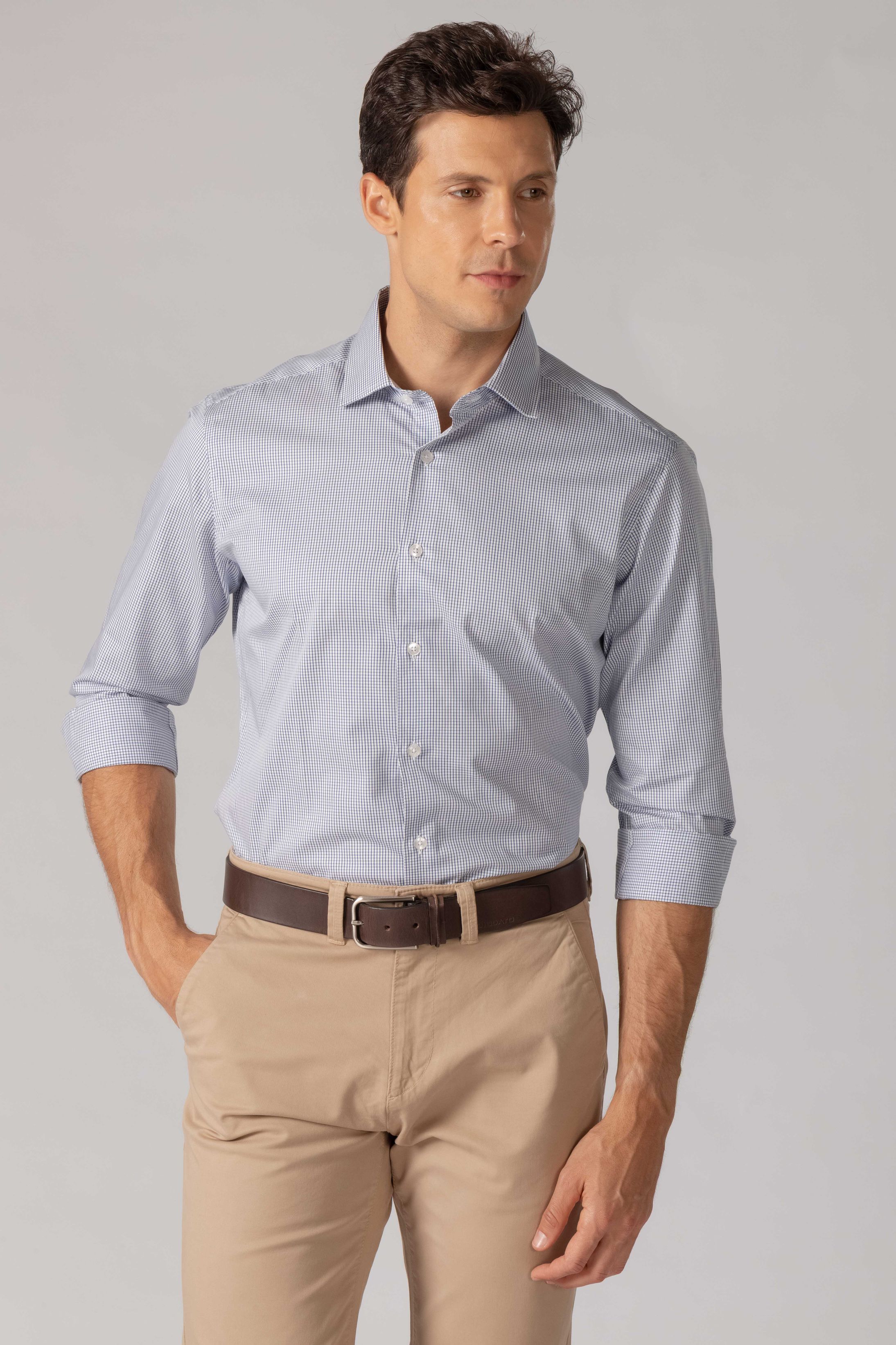 Camisa Manga Longa Regular Quadriculado Marinho