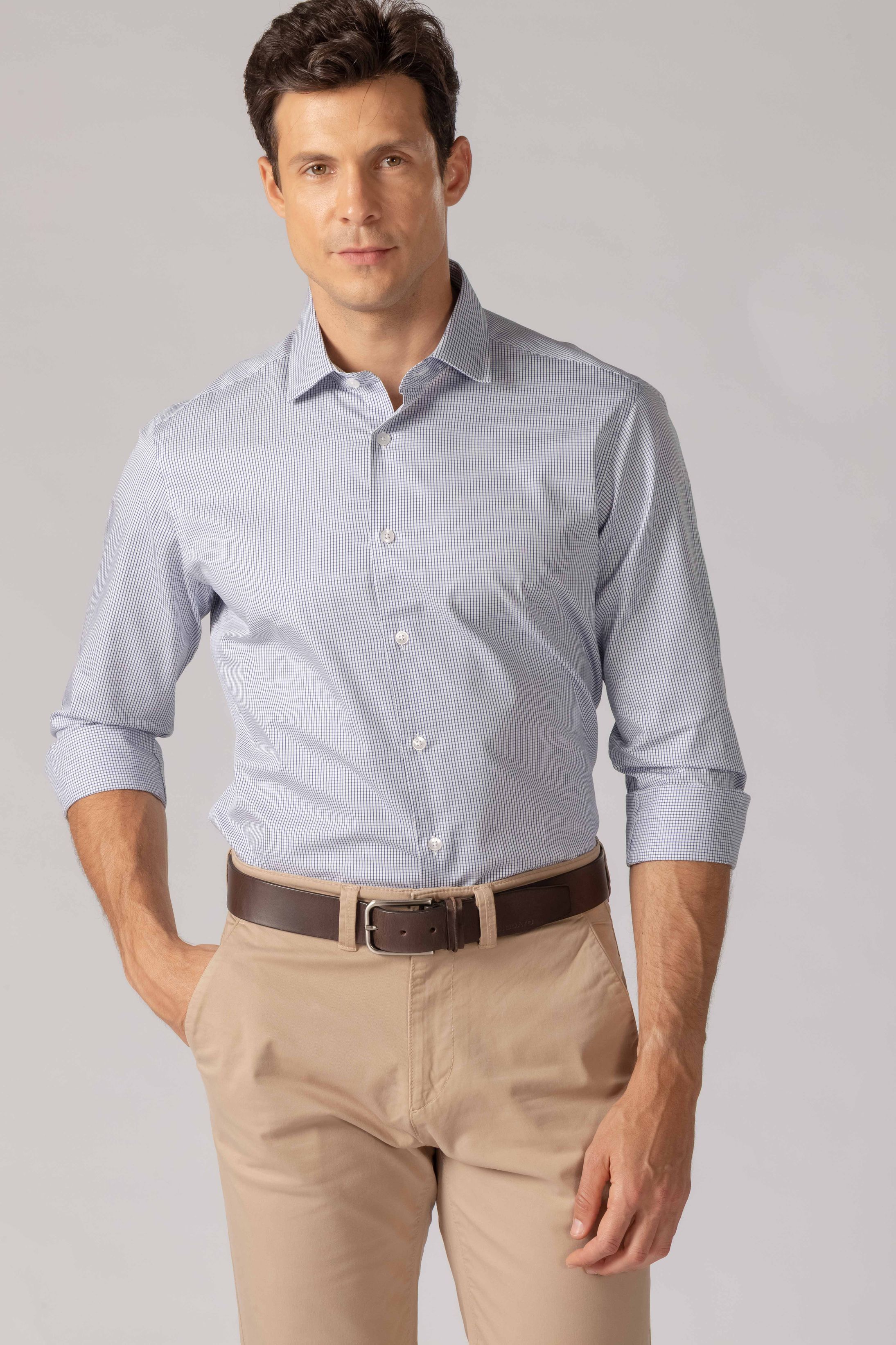 Camisa Manga Longa Regular Quadriculada Marinho - Diodato Alfaiataria