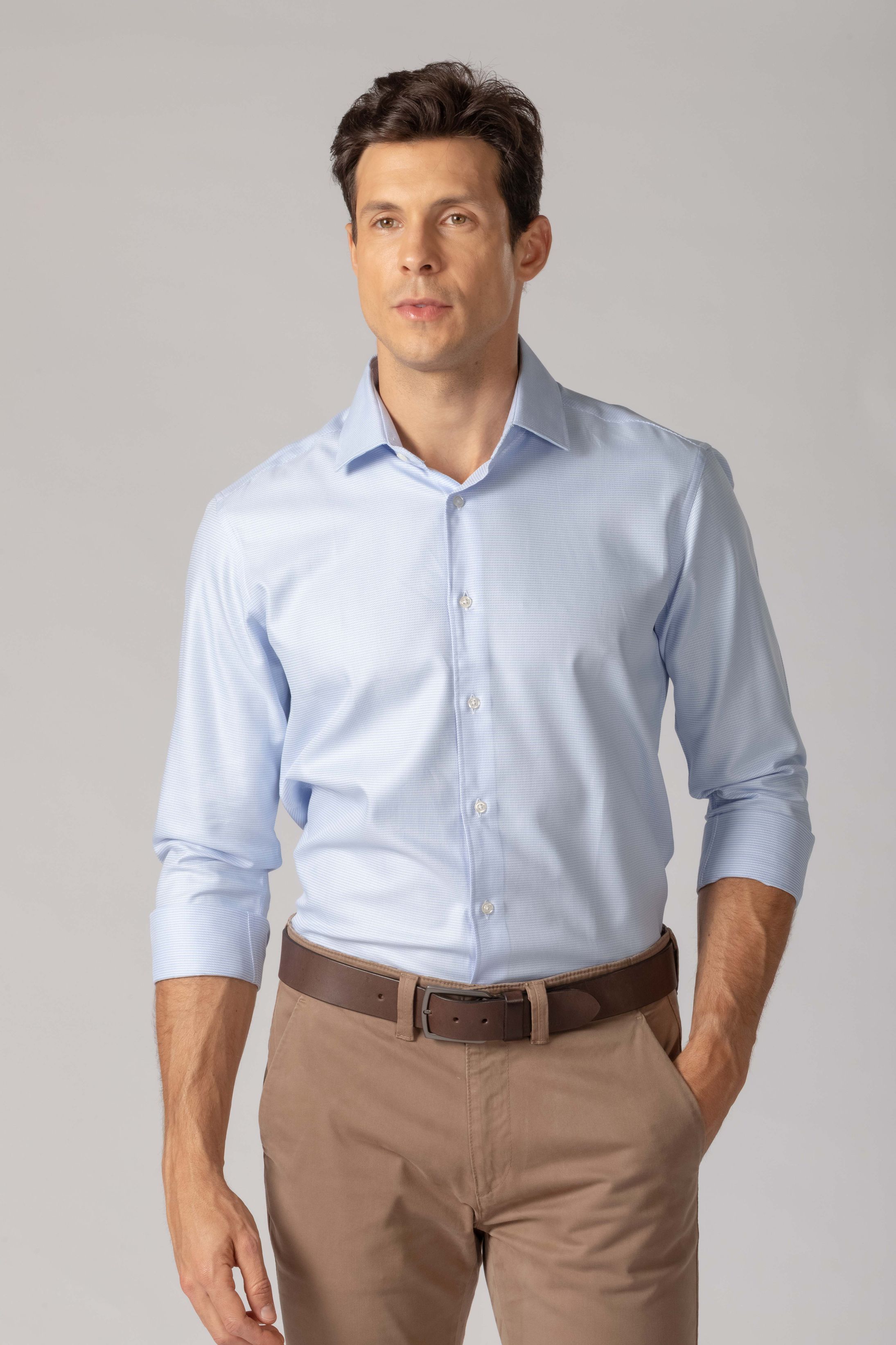 Camisa Manga Longa Slim fit Fio 80 Azul Claro - Diodato Alfaiataria