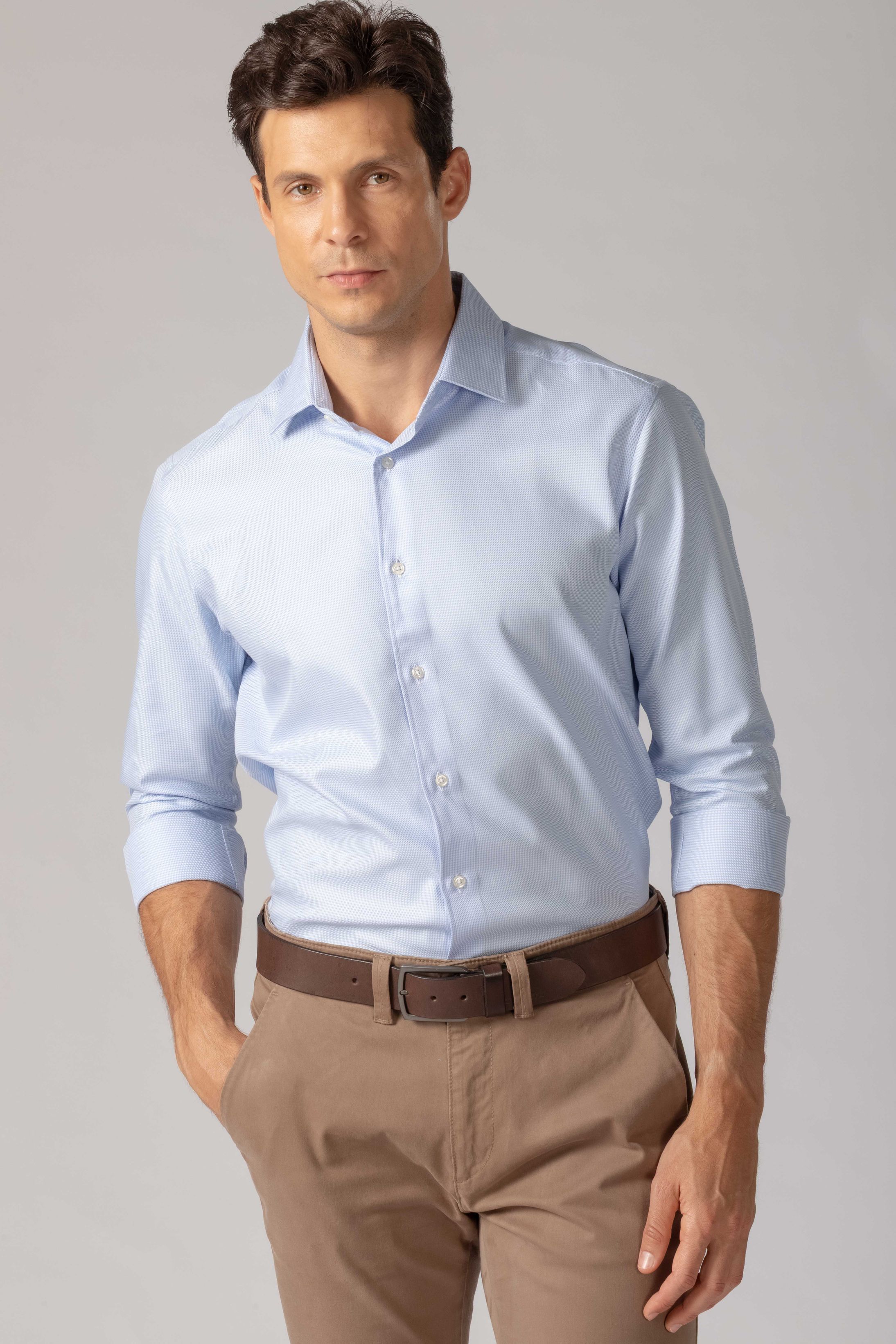 Camisa Manga Longa Regular Fio 80 Azul Claro - Diodato Alfaiataria