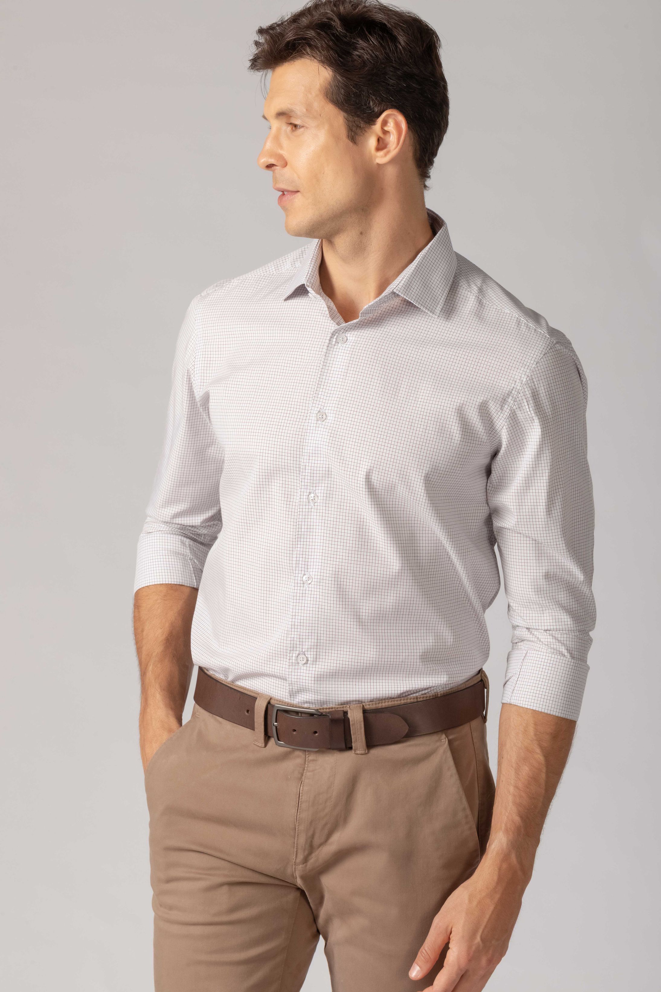 Camisa Manga Longa Slim fit Branco Quadriculado Ma... - Diodato Alfaiataria