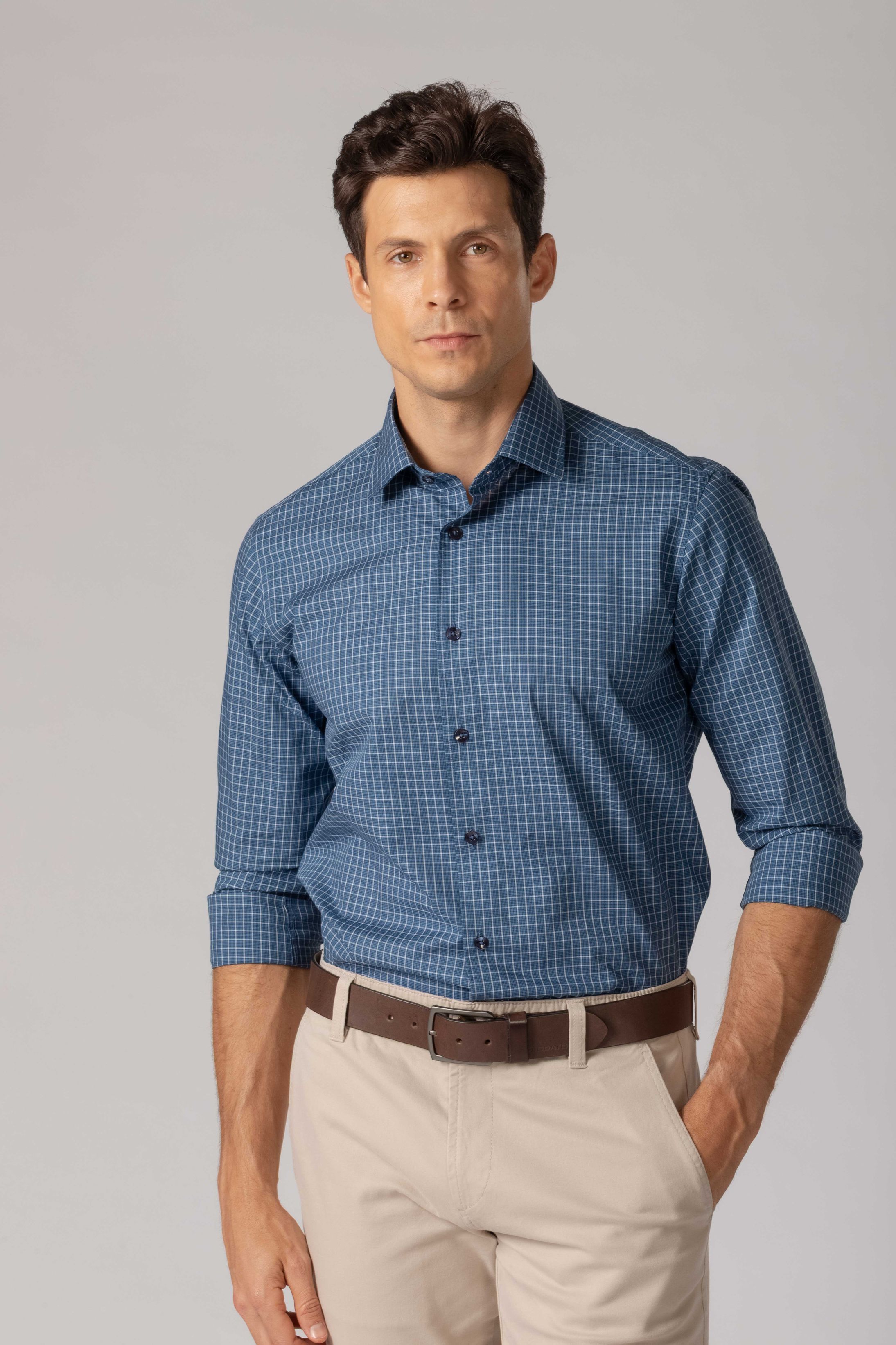 Camisa Manga Longa Regular Quadriculado Marinho - Diodato Alfaiataria