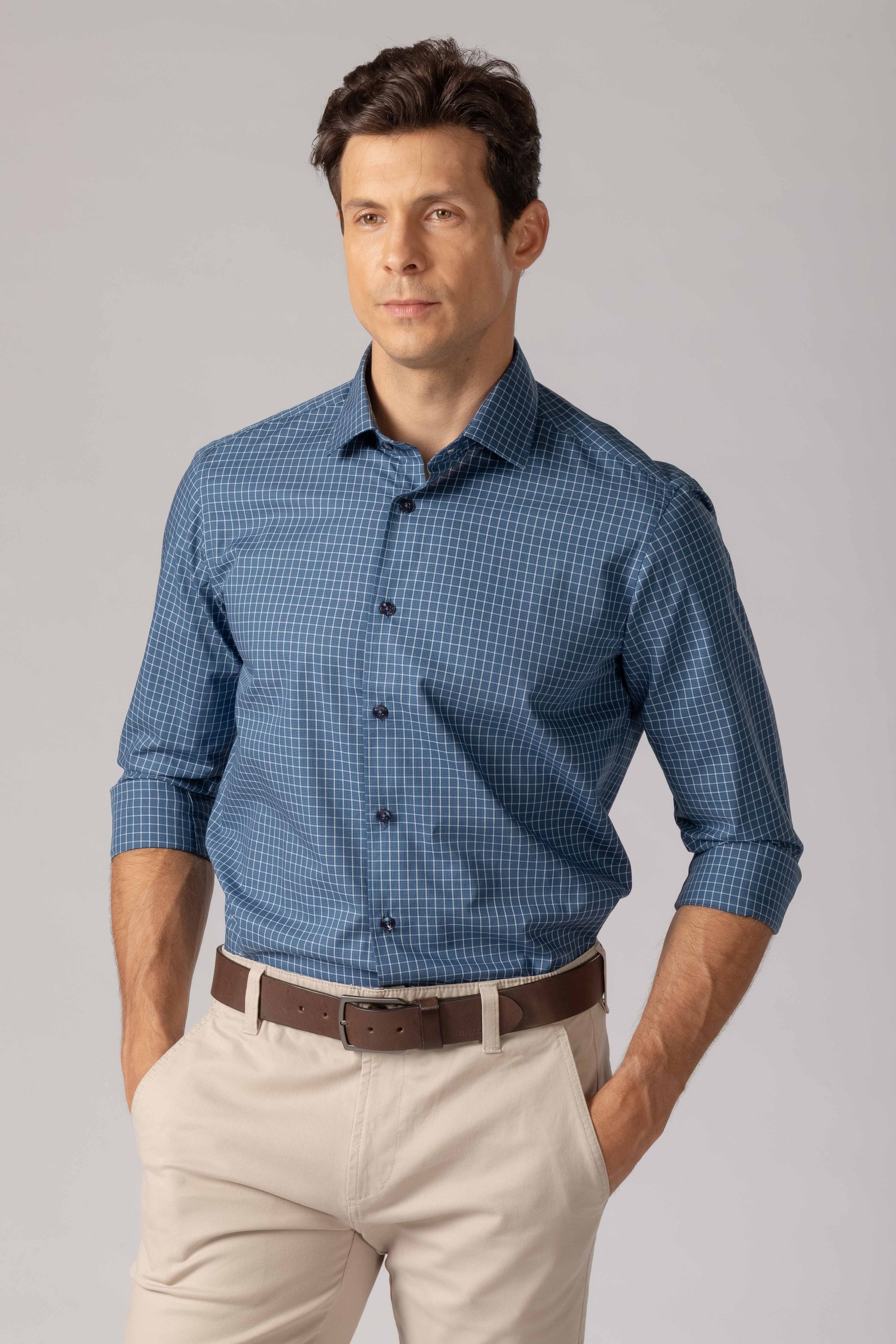 Camisa Manga Longa Slim fit Quadriculdo Marinho - Diodato Alfaiataria