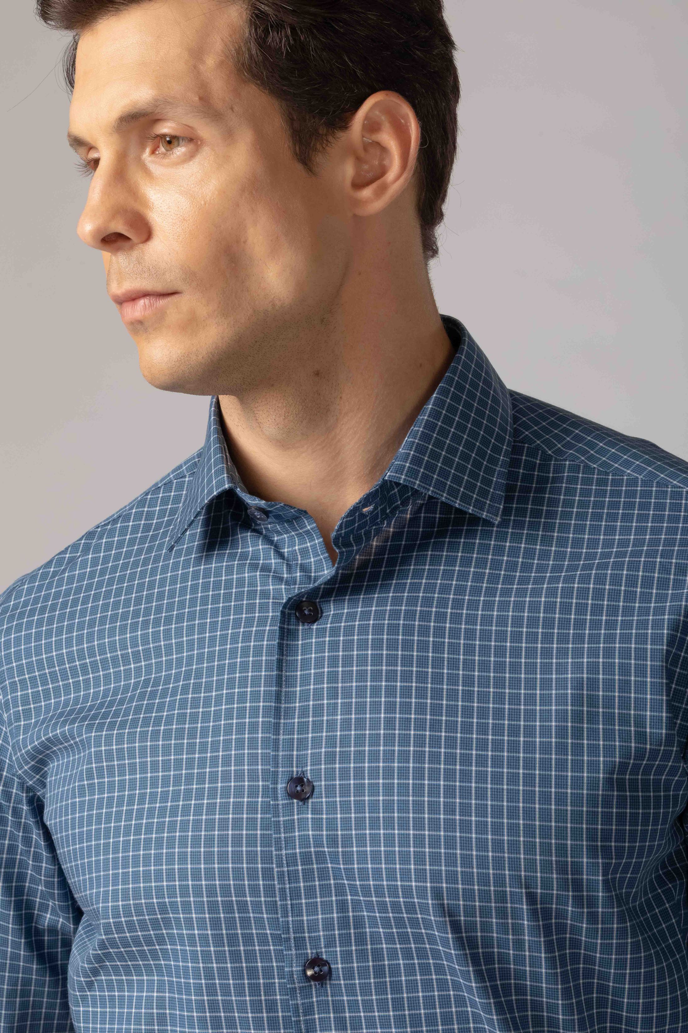 Camisa Manga Longa Regular Quadriculado Marinho