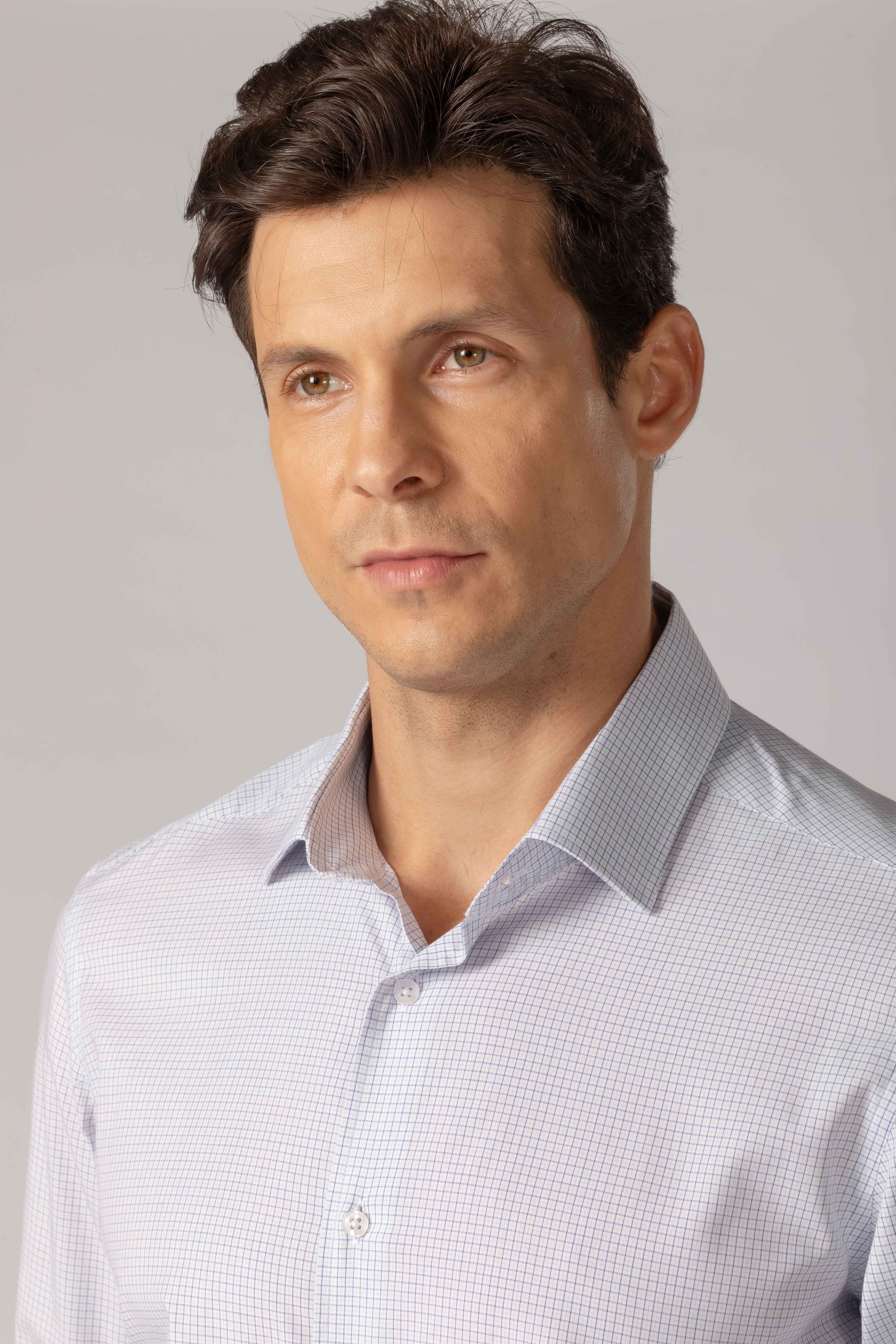 Camisa Manga Longa Slim fit Quadriculado Azul