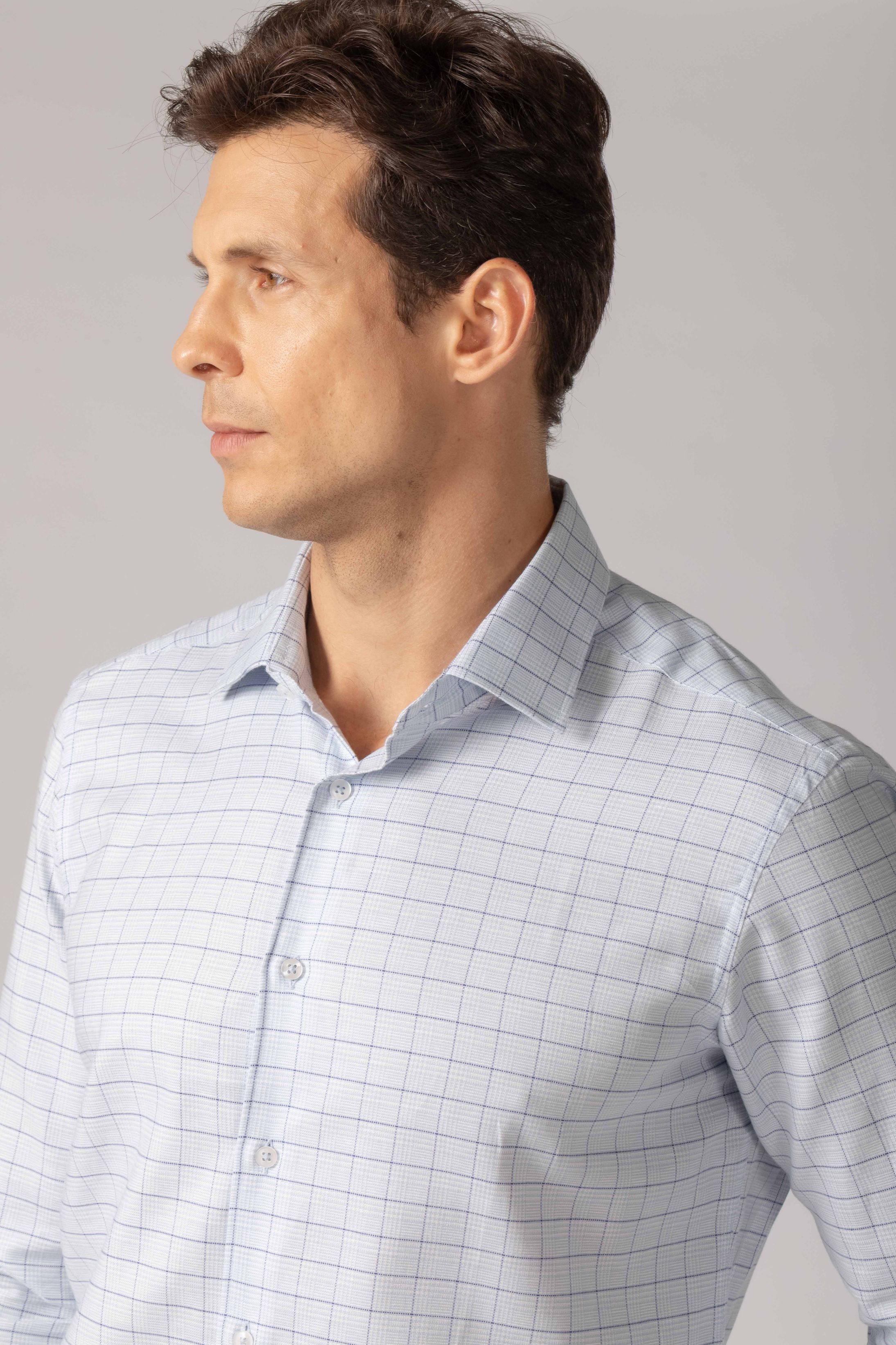 Camisa Manga Longa Regular Azul Xadrez