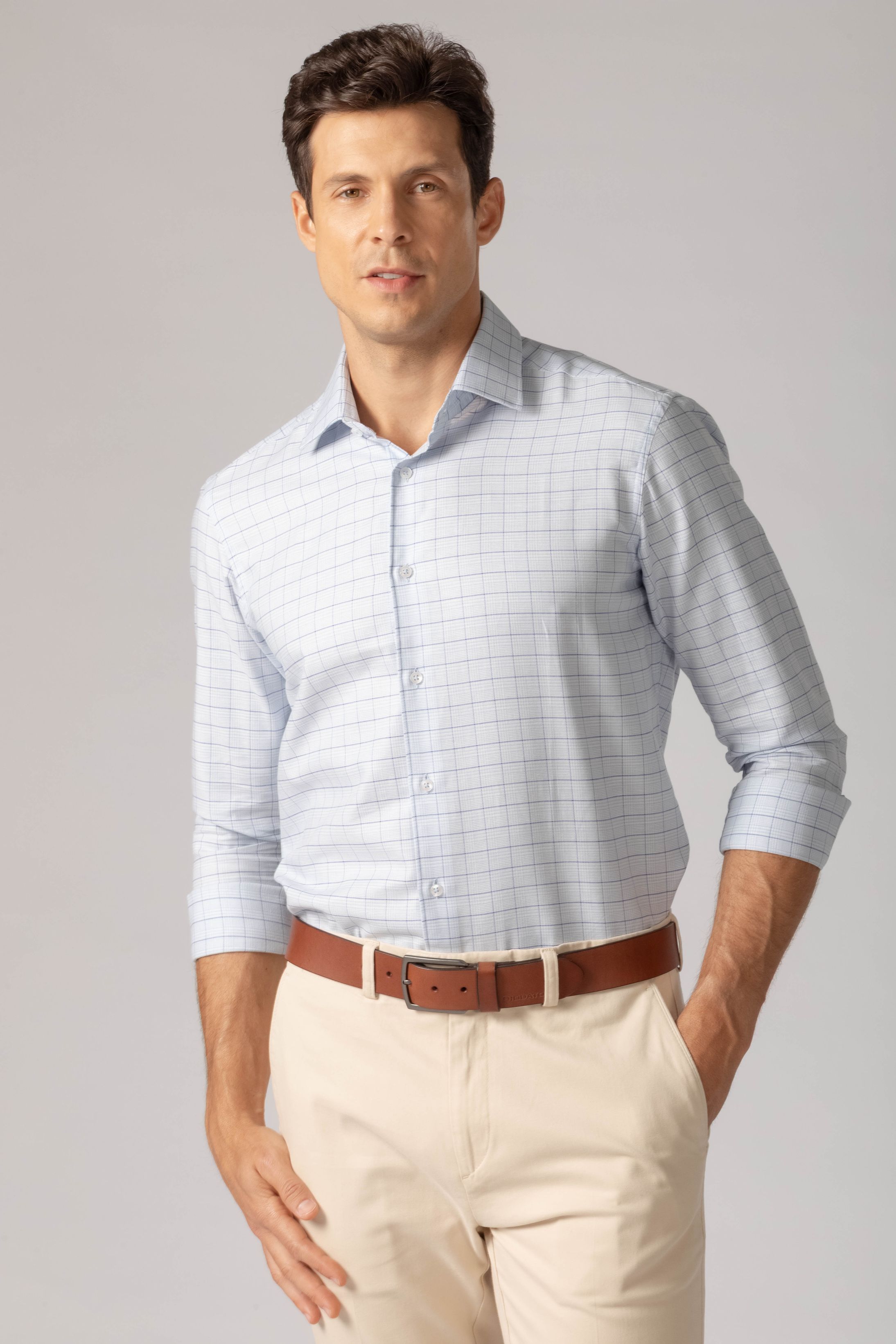 Camisa Manga Longa Regular Azul Xadrez - Diodato Alfaiataria