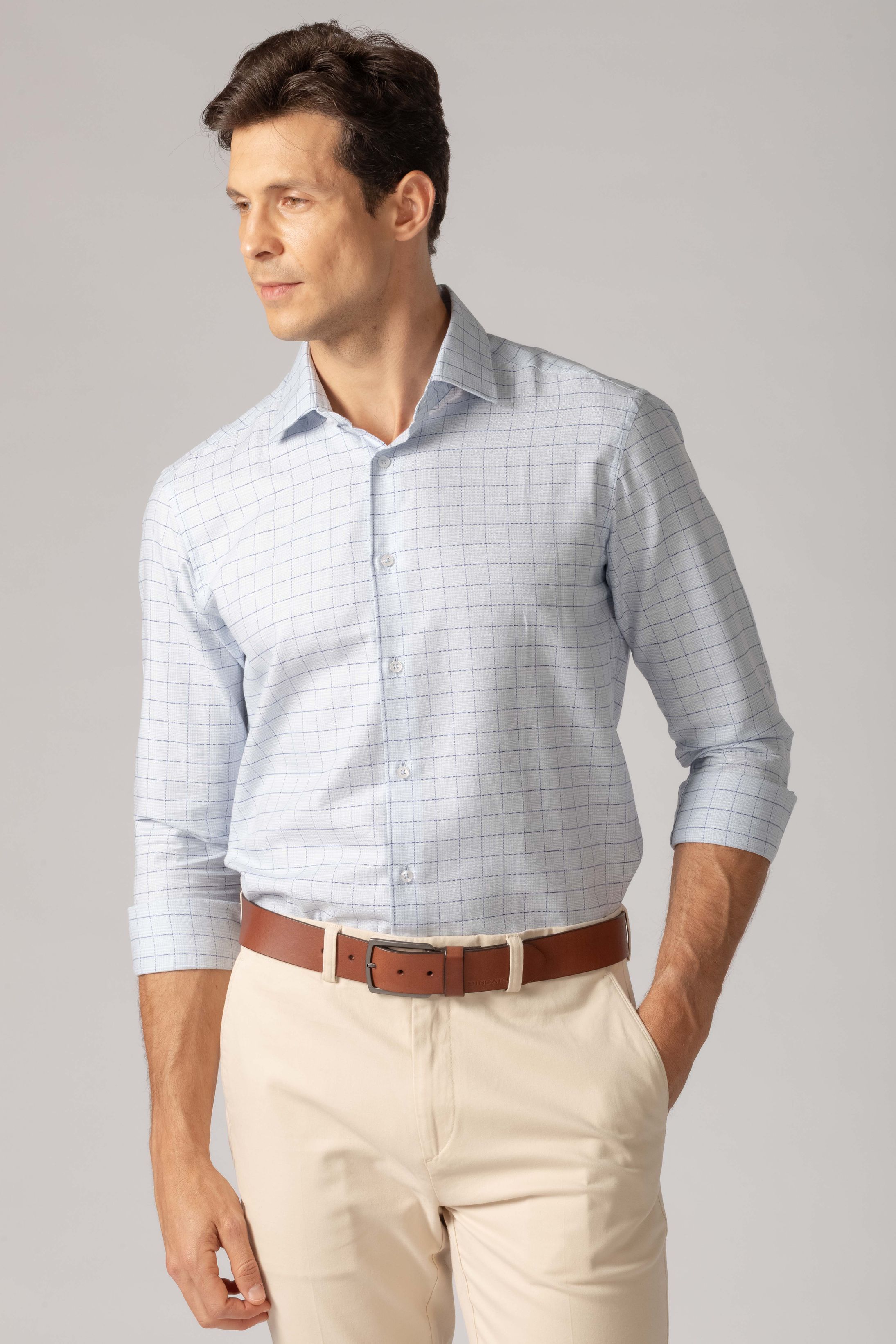 Camisa Manga Longa Slim fit Azul Xadrez - Diodato Alfaiataria