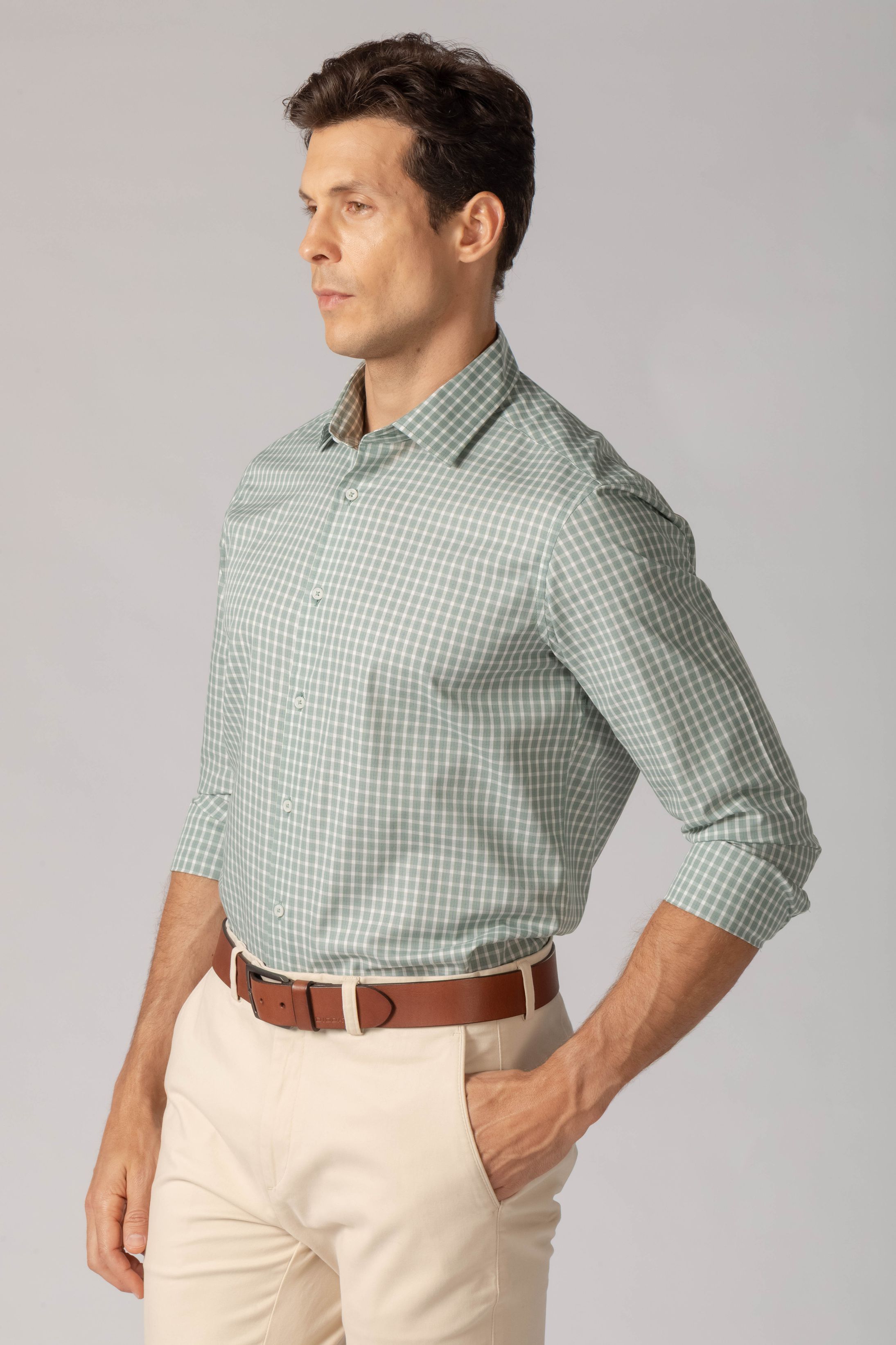 Camisa Manga Longa Slim fit Xadrez Verde
