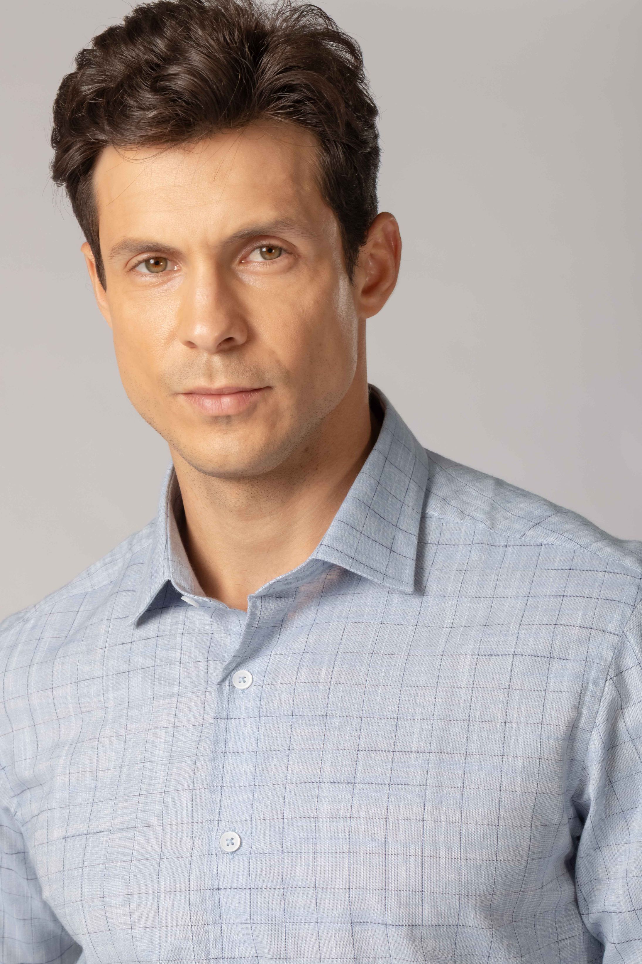 Camisa Manga Longa Regular Quadriculado Azul Claro