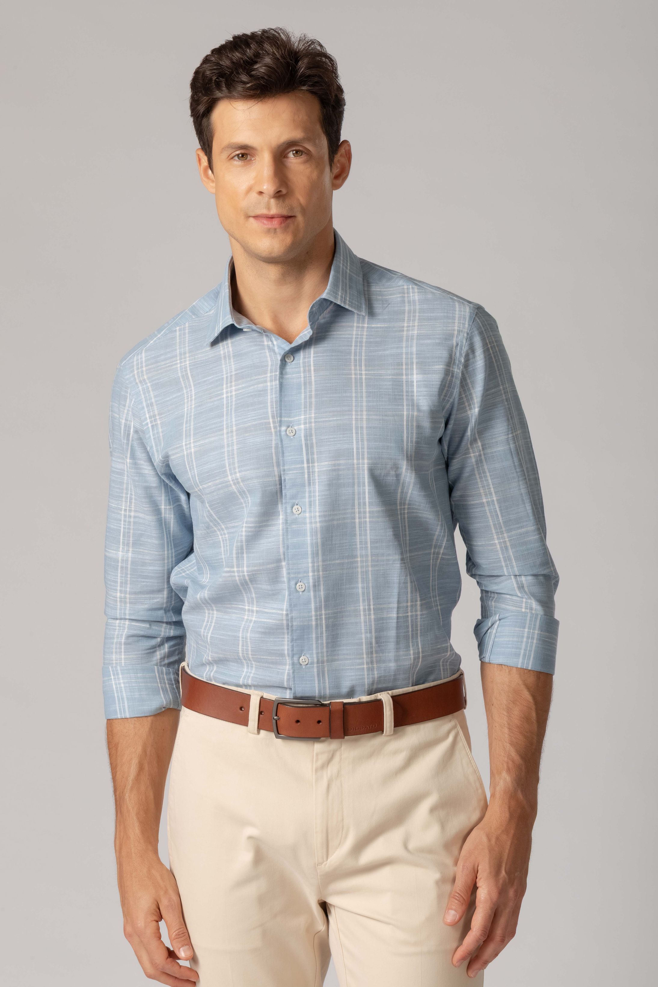 Camisa Manga Longa Slim fit Azul Xadrez - Diodato Alfaiataria