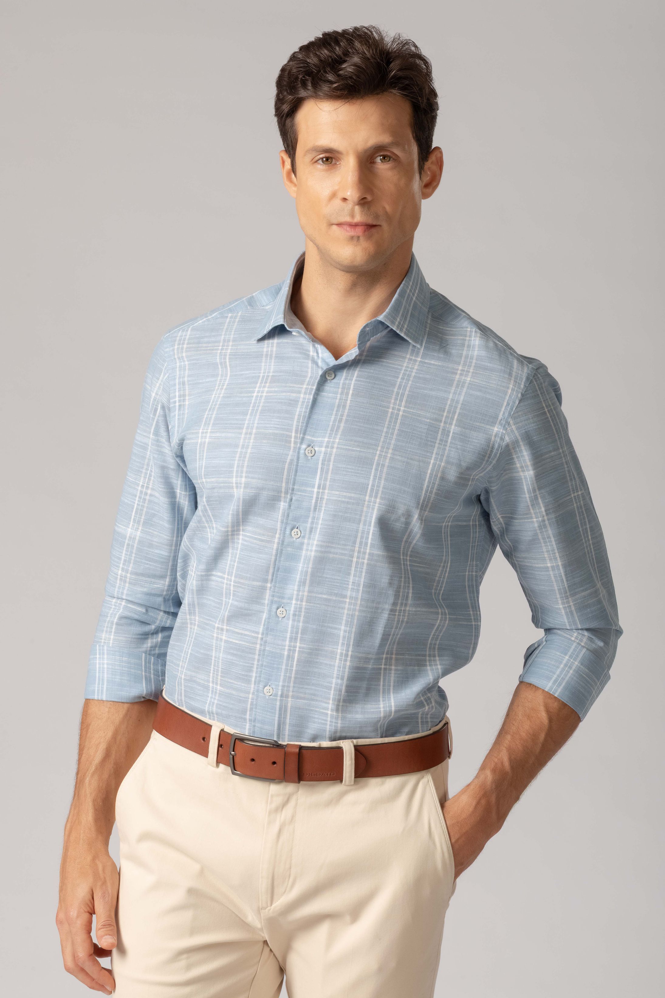 Camisa Manga Longa Regular Xadrez Azul