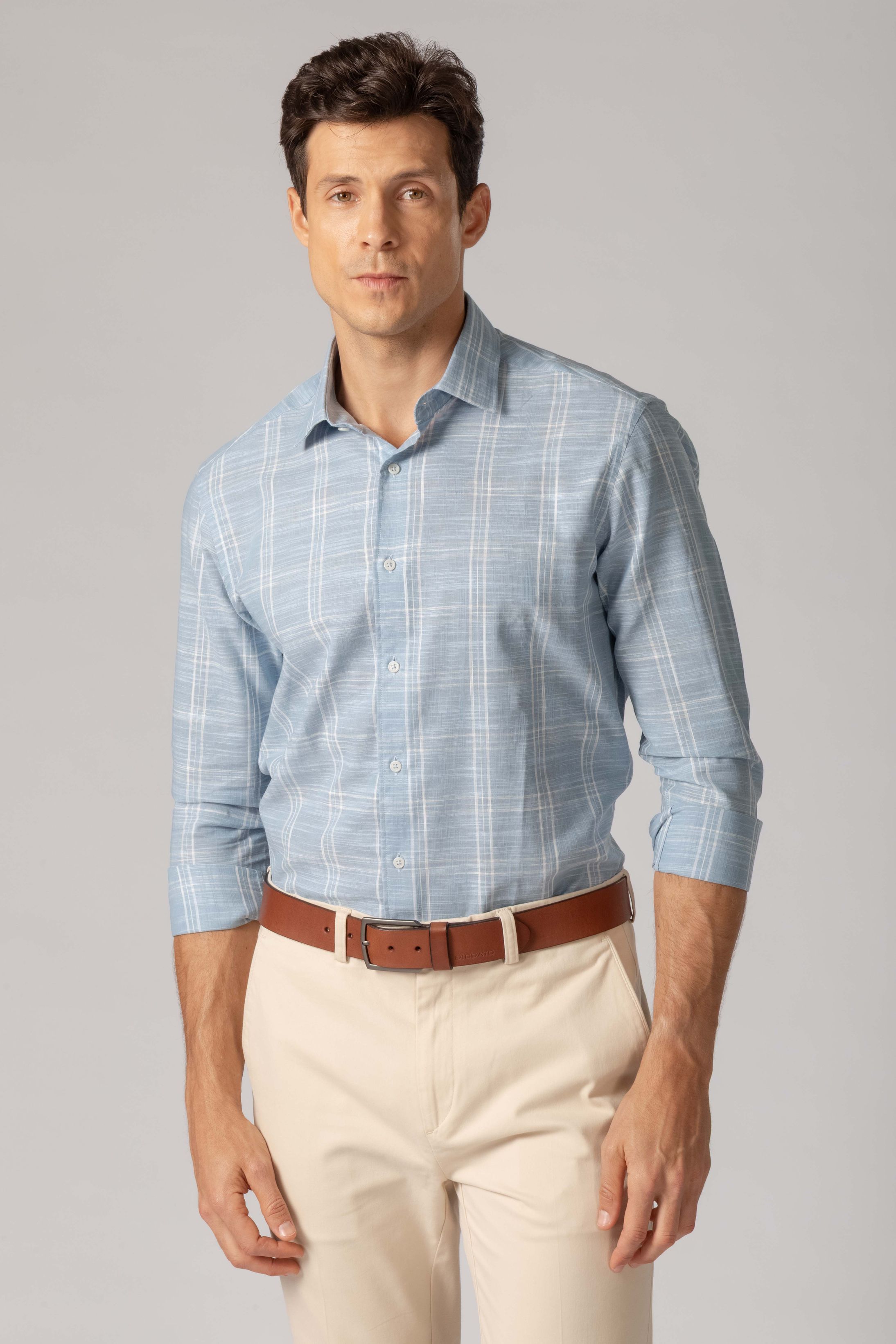 Camisa Manga Longa Regular Xadrez Azul - Diodato Alfaiataria